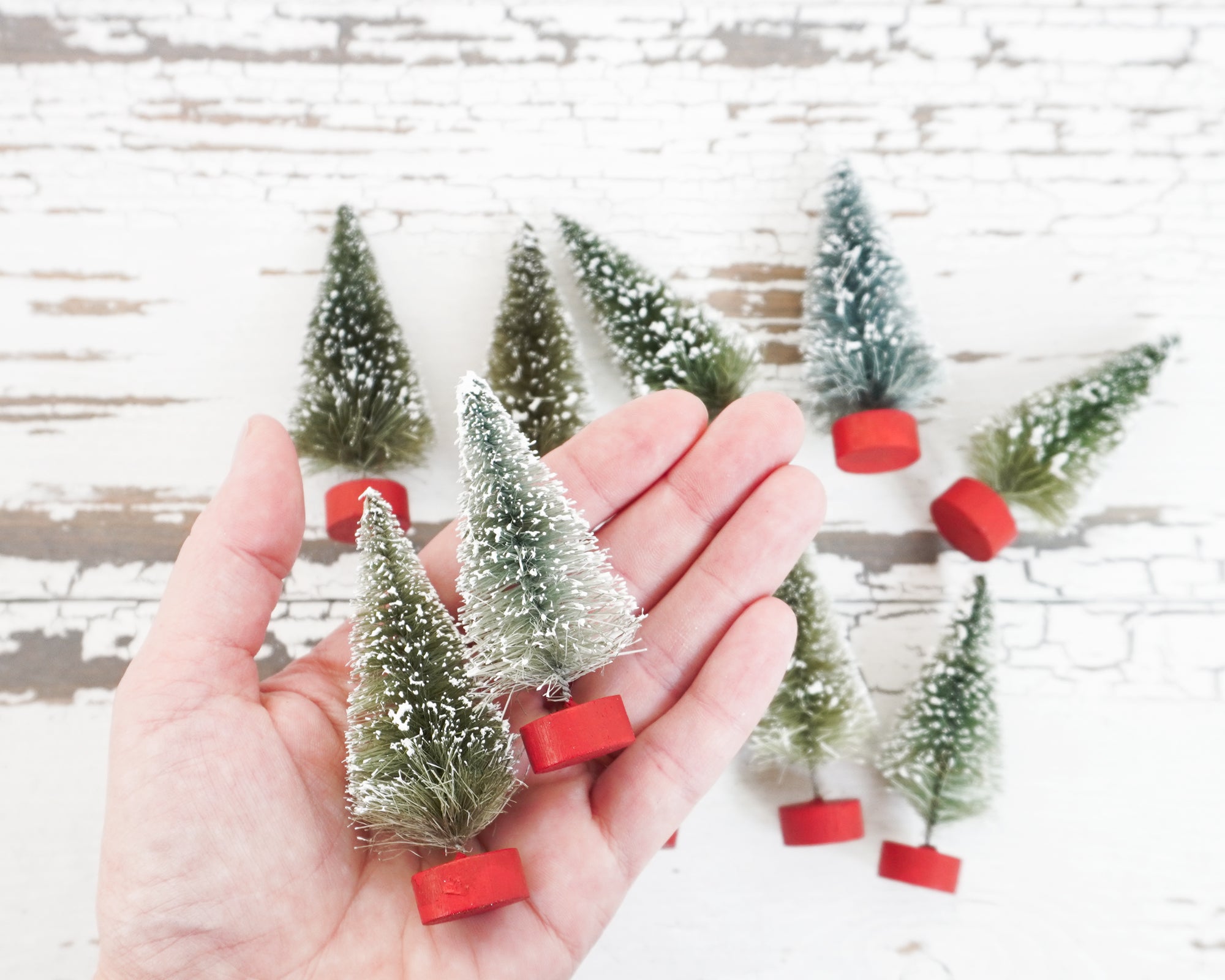 Miniature Bottle Brush Trees - 3-Inch Antique Style Frosted Sisal Trees, 10 Pcs.