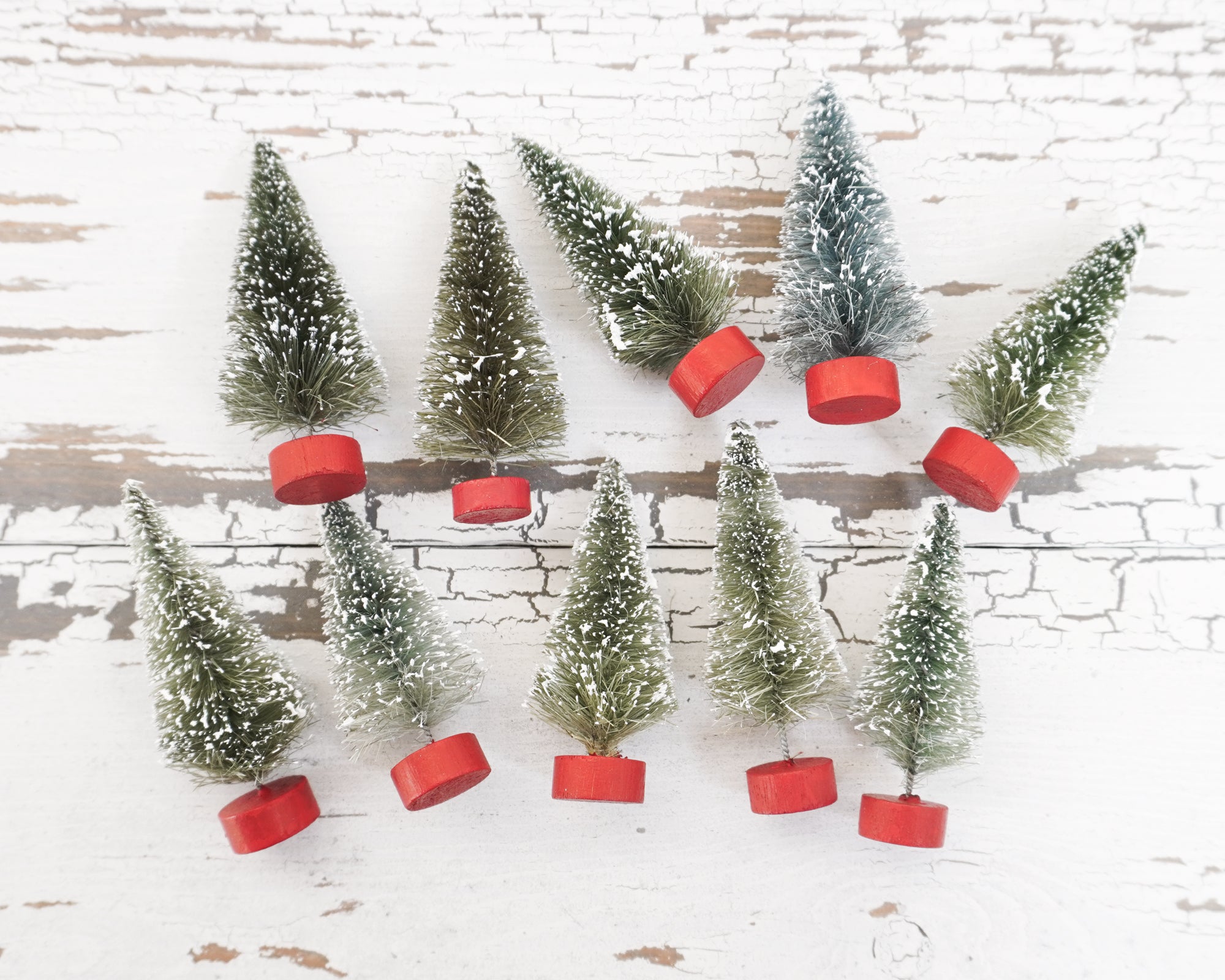 Miniature Bottle Brush Trees - 3-Inch Antique Style Frosted Sisal Trees, 10 Pcs.