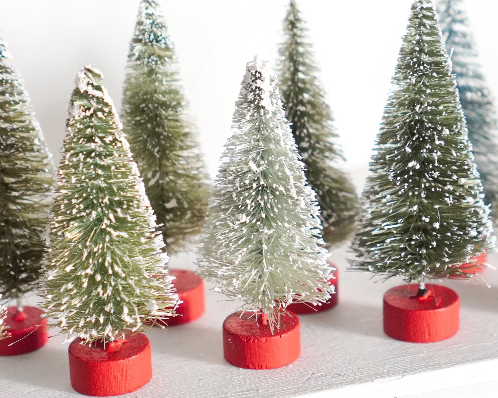 Miniature Bottle Brush Trees - 3-Inch Antique Style Frosted Sisal Trees, 10 Pcs.