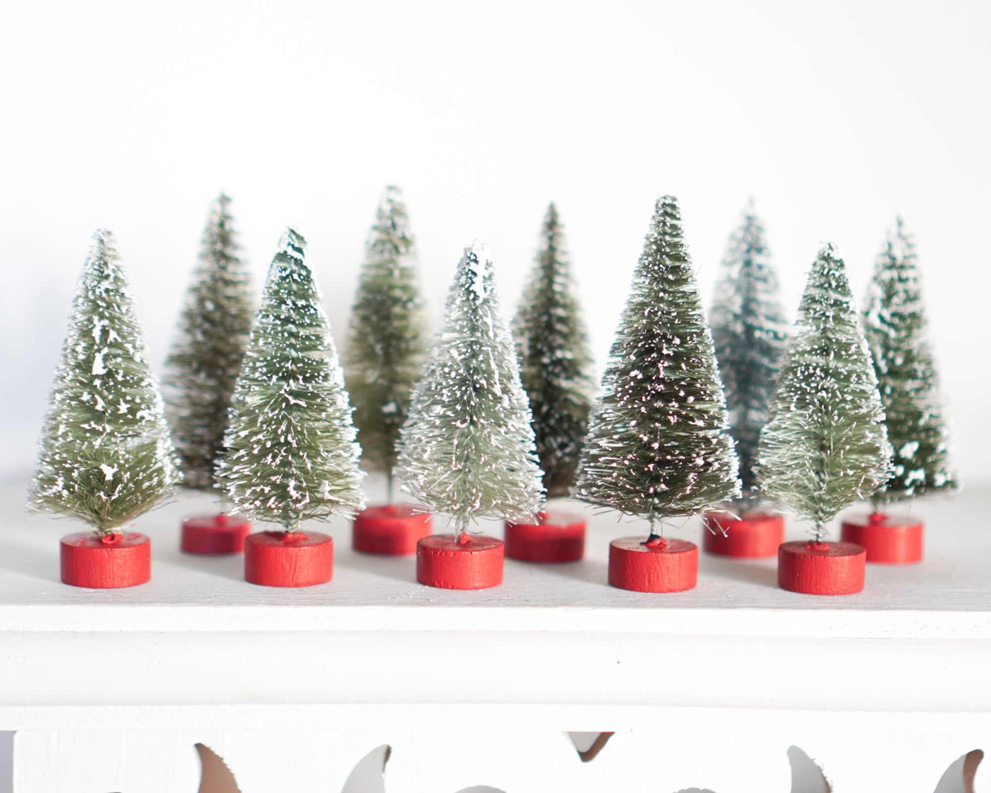 Miniature Bottle Brush Trees - 3-Inch Antique Style Frosted Sisal Trees, 10 Pcs.
