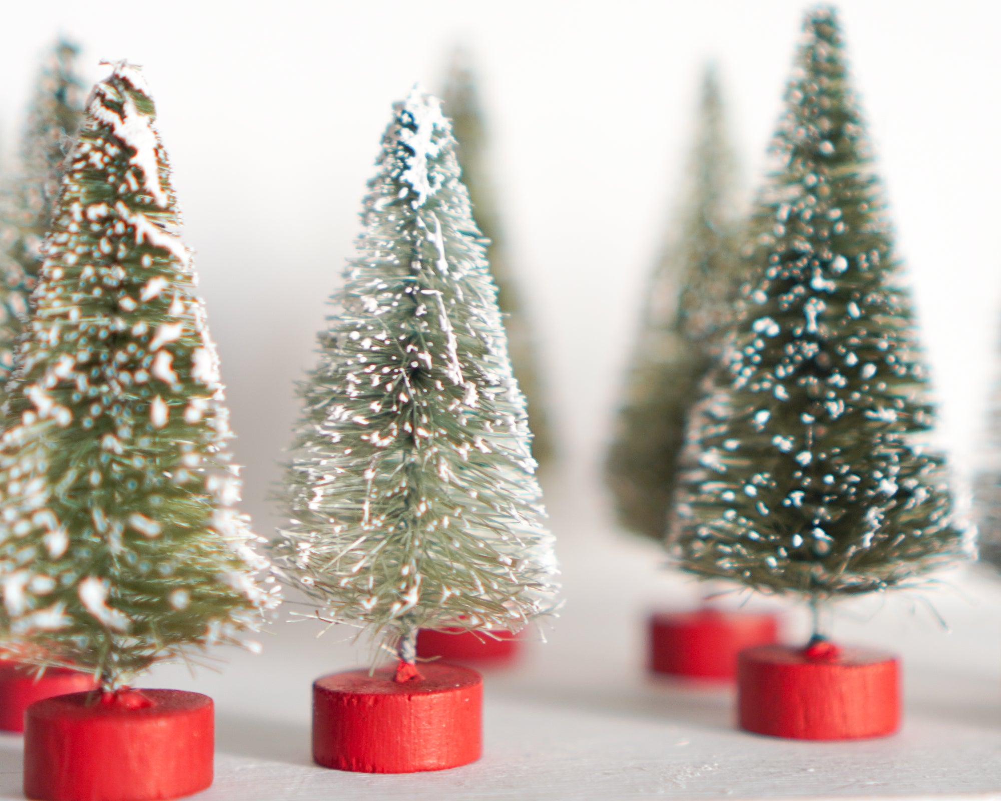 Miniature Bottle Brush Trees - 3-Inch Antique Style Frosted Sisal Trees, 10 Pcs.