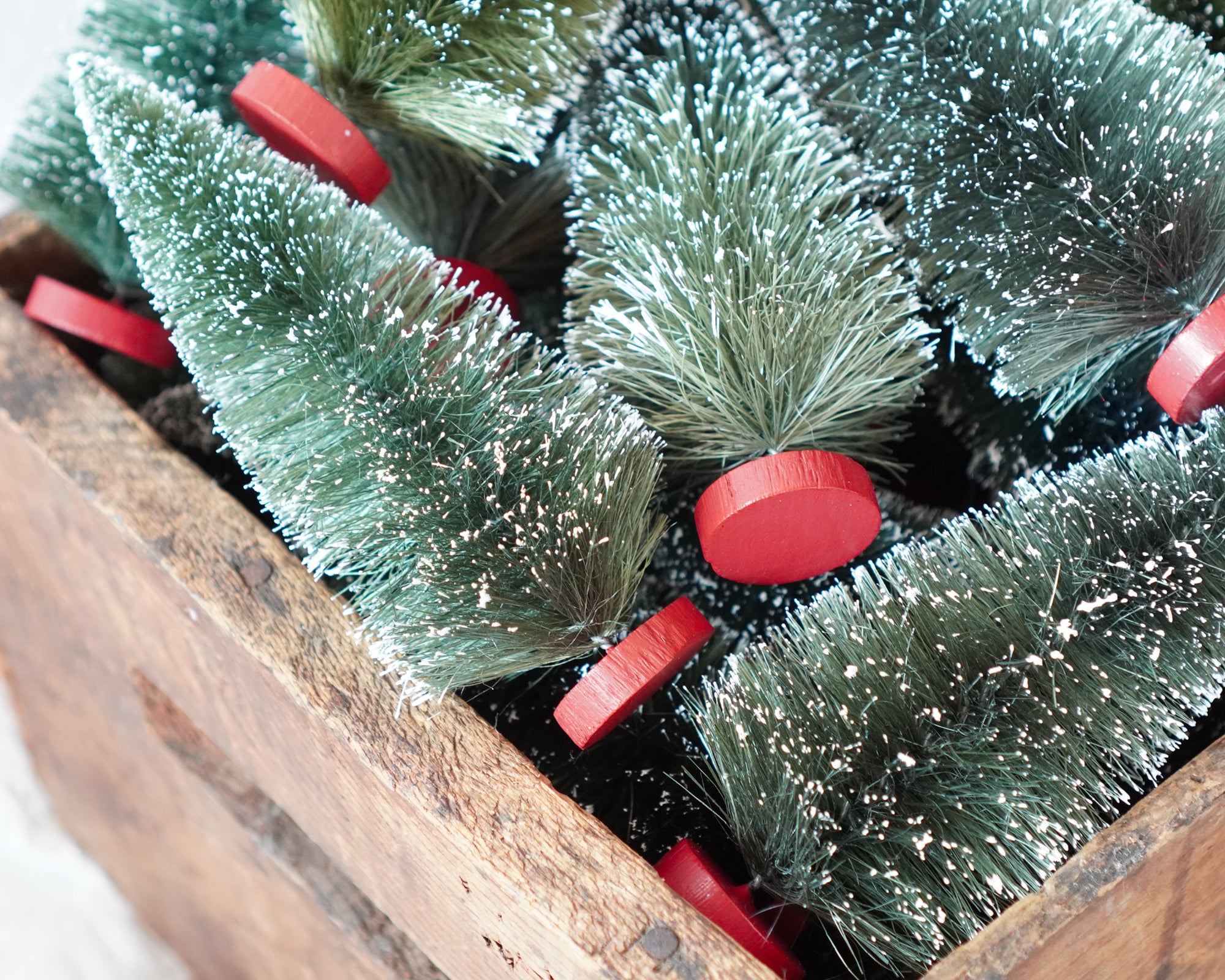 Bottle Brush Tree Forest - 5.5-6 Inch Antique Style Frosted Sisal Christmas Trees, 8 Pcs.