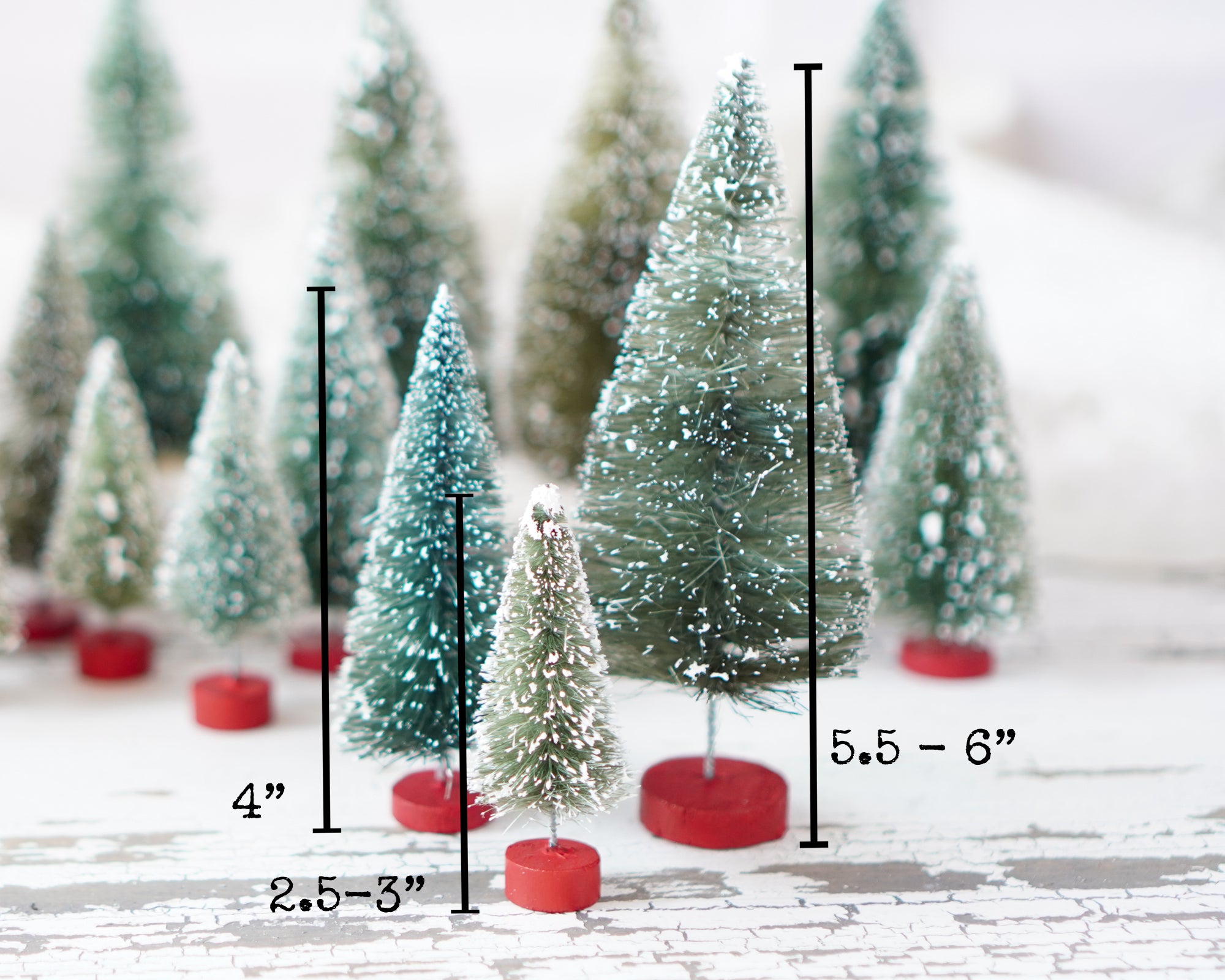 Mixed Size Bottle Brush Tree Set - 2.5-6 Inch Antique Style Frosted Sisal Christmas Trees, 16 Pcs.