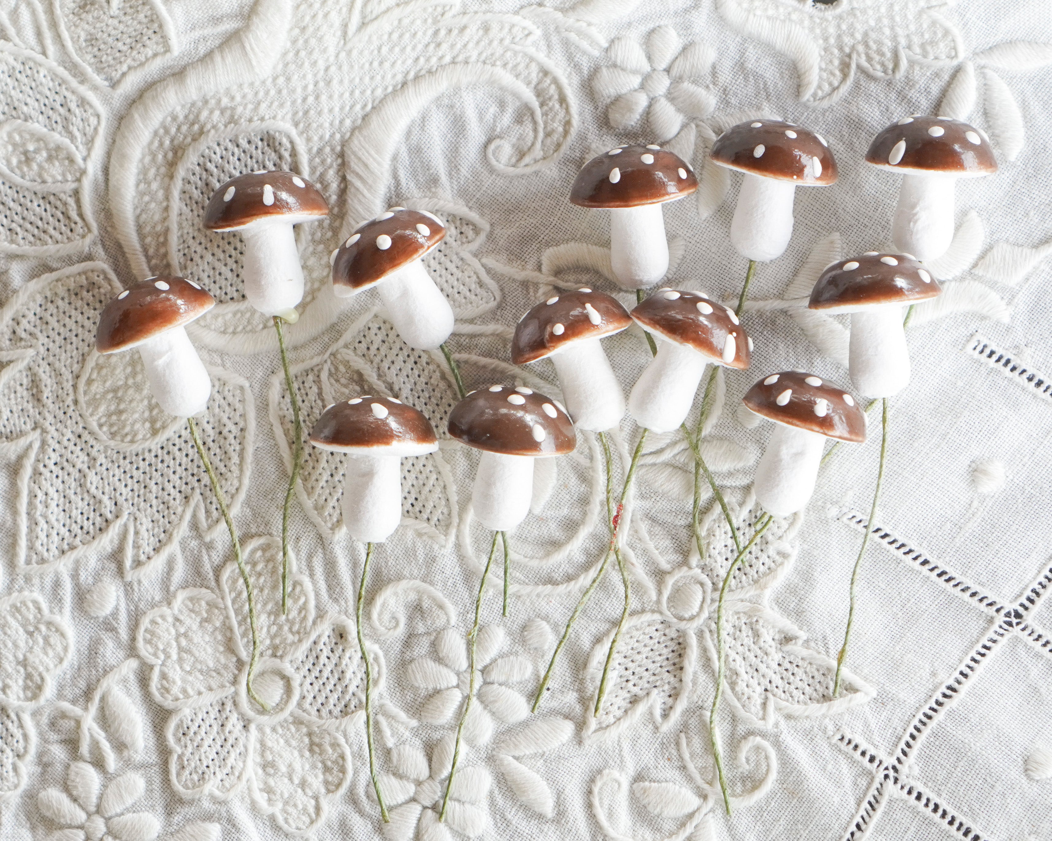 Chocolate Brown Spun Cotton Mushrooms, 18mm, 12 Pcs.
