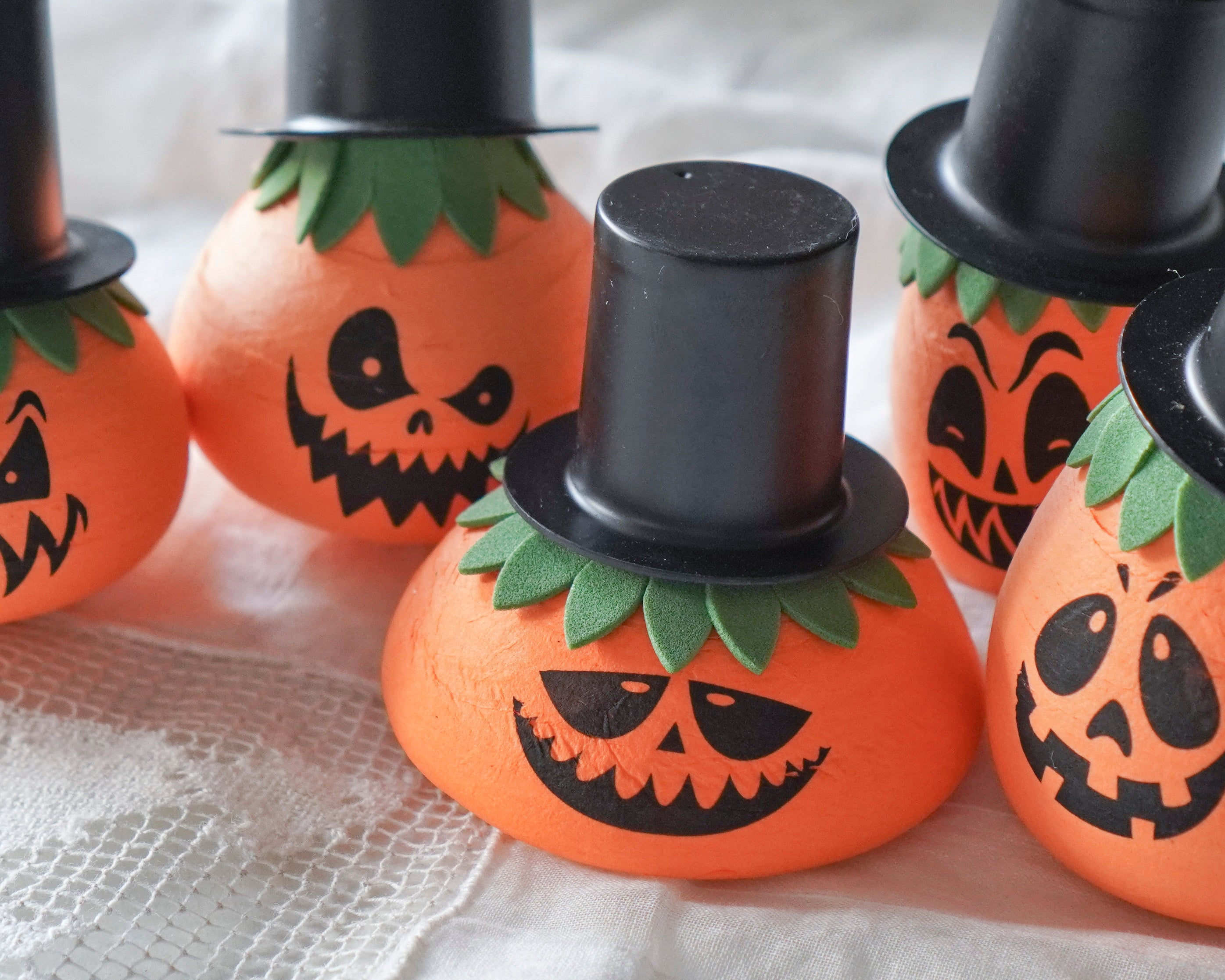 Gourd Heads - Czech Spun Cotton Halloween Pumpkins, 5 Pcs.