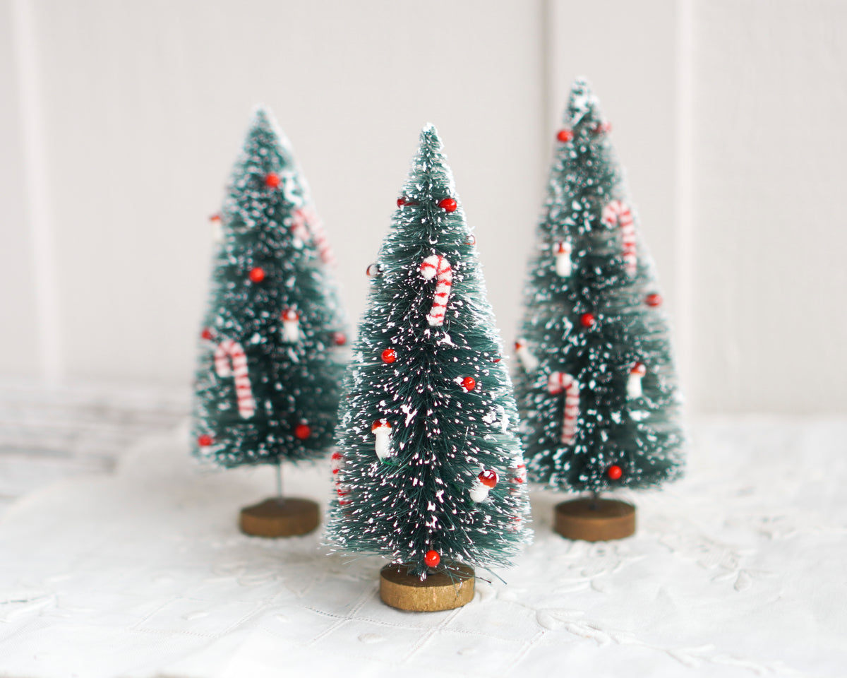 Fancy Decorated Bottle Brush Trees, 5.5-6 Inches, 3 Pcs.