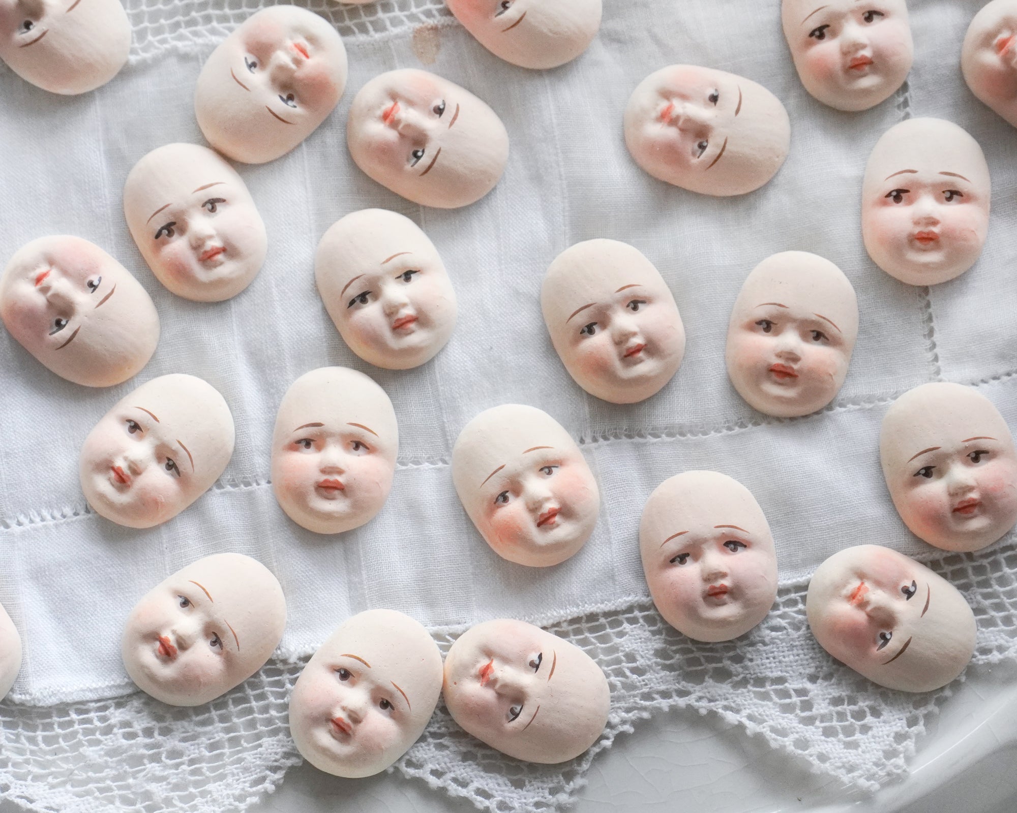 Miniature Doll Faces for Spun Cotton Crafts - Antique Style Cream, 3 Pcs.