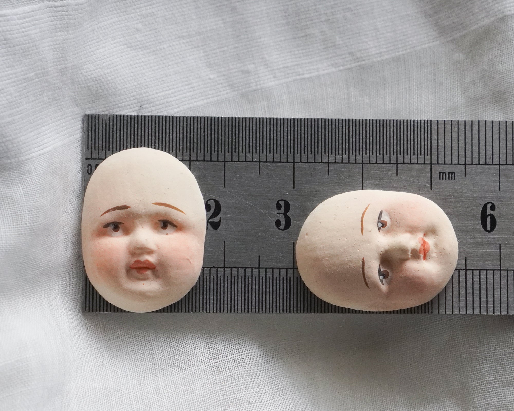 Miniature Doll Faces for Spun Cotton Crafts - Antique Style Cream, 3 Pcs.
