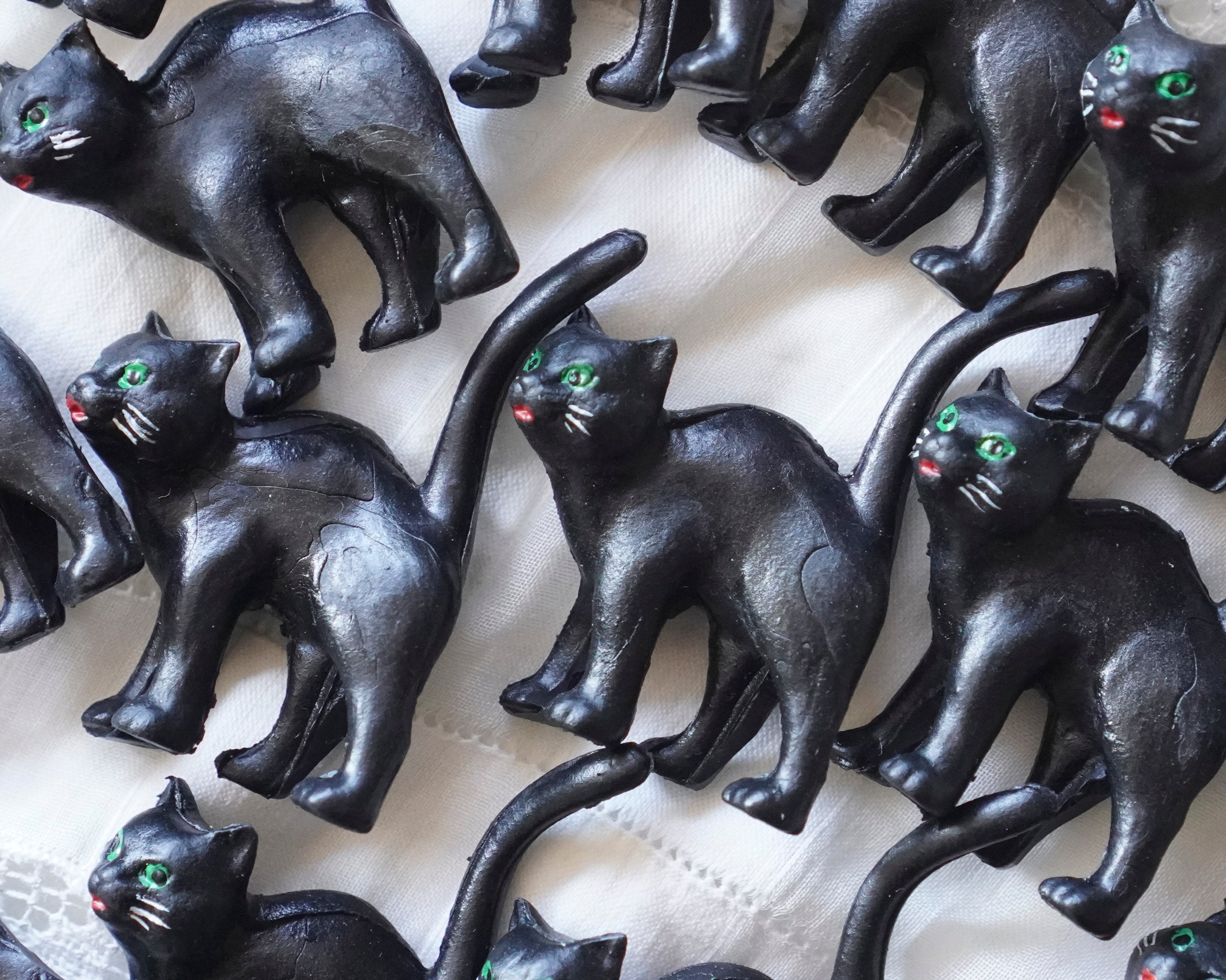 German Halloween Cats - Soft Plastic Craft Figurines, 4 Pcs.