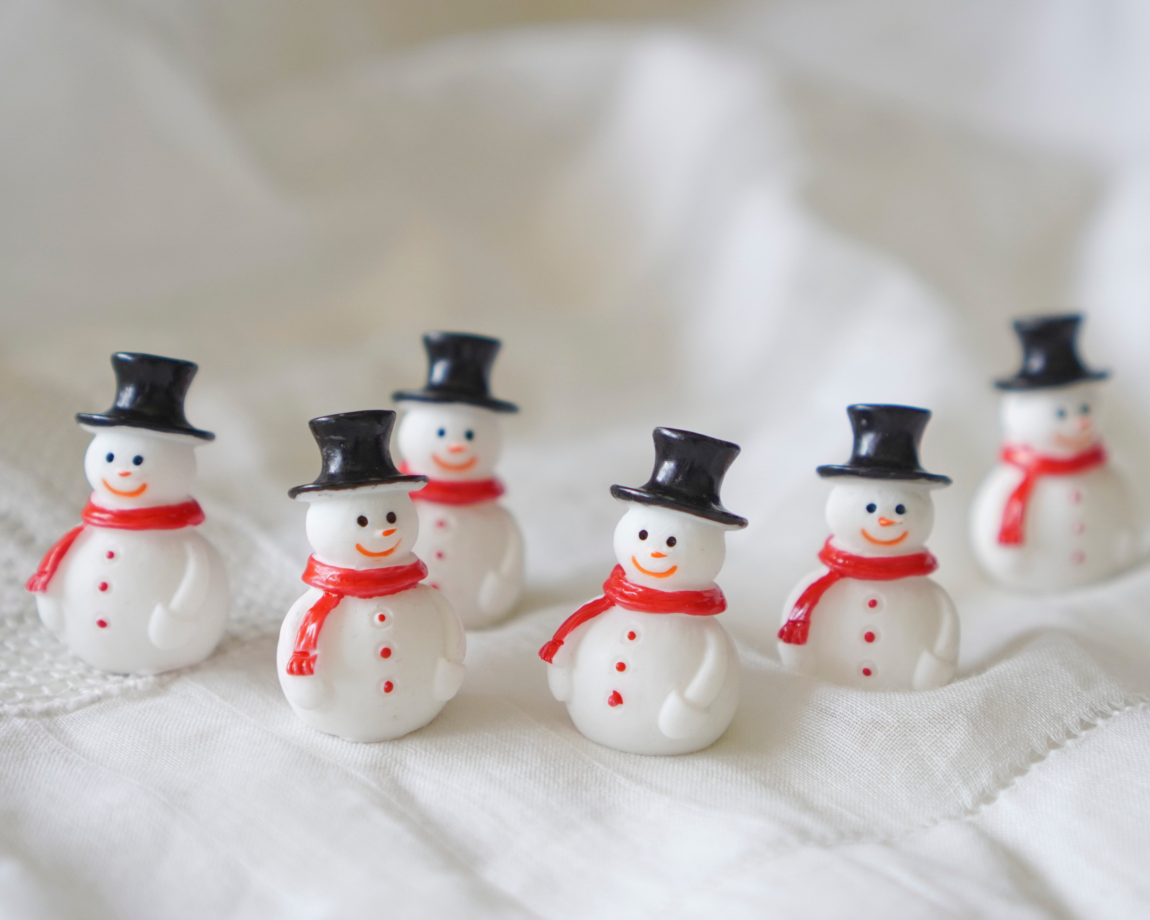 Tiny Resin Snowmen - Miniature Snowman Christmas Craft Figurines, 6 Pcs.