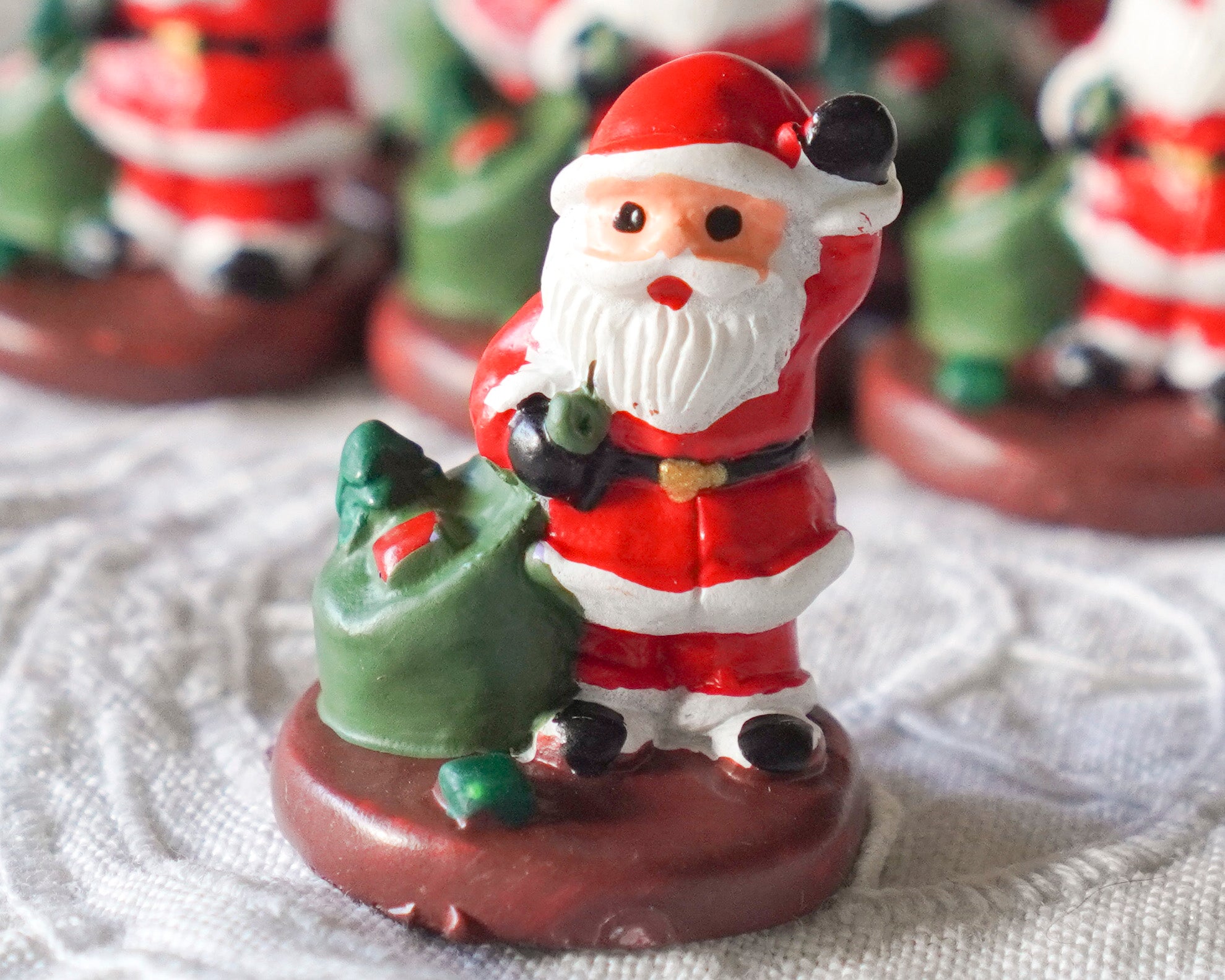 Miniature Resin Christmas Figurines - Santa Claus with Sack, 6 Pcs.