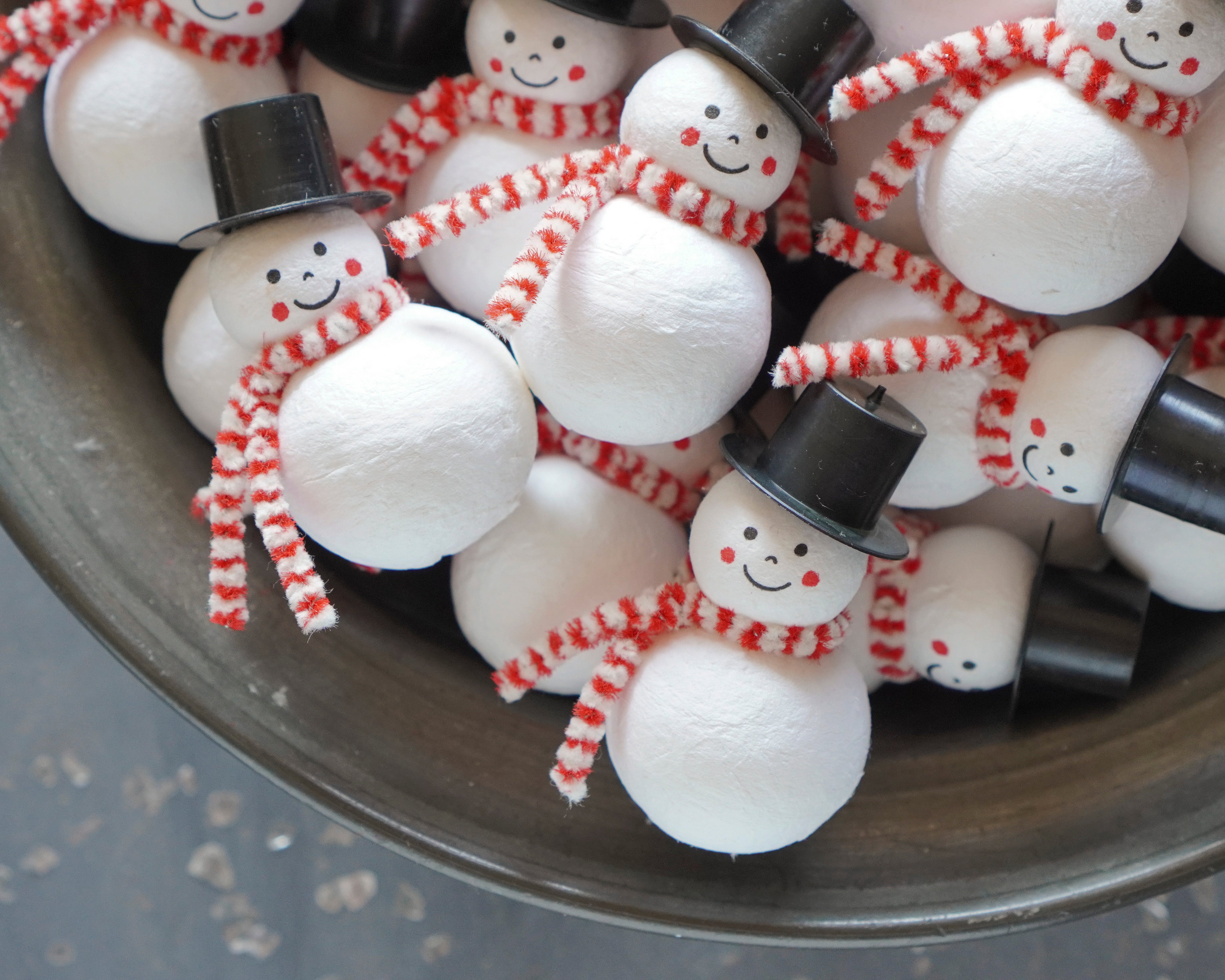 Spun Cotton Snowmen - Set of 3 Miniature Snowman Christmas Figurines