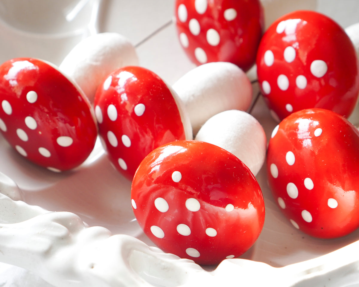 Large Mushroom Picks - Spun Cotton Toadstools, 60mm x 45mm, 6 Pcs.