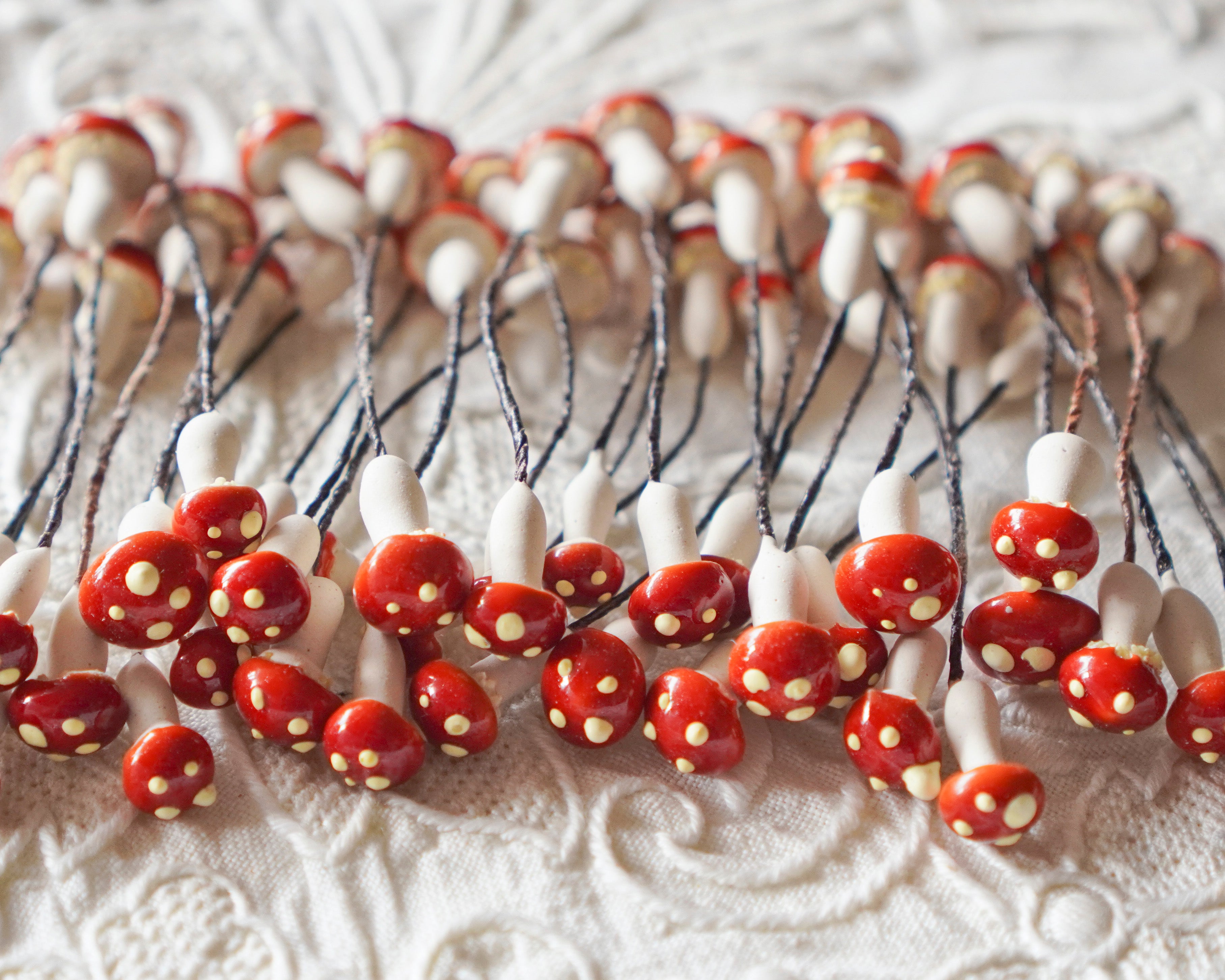 Miniature Autumn Mushrooms - 36 Double-Ended Tiny Plaster Mushroom Stems
