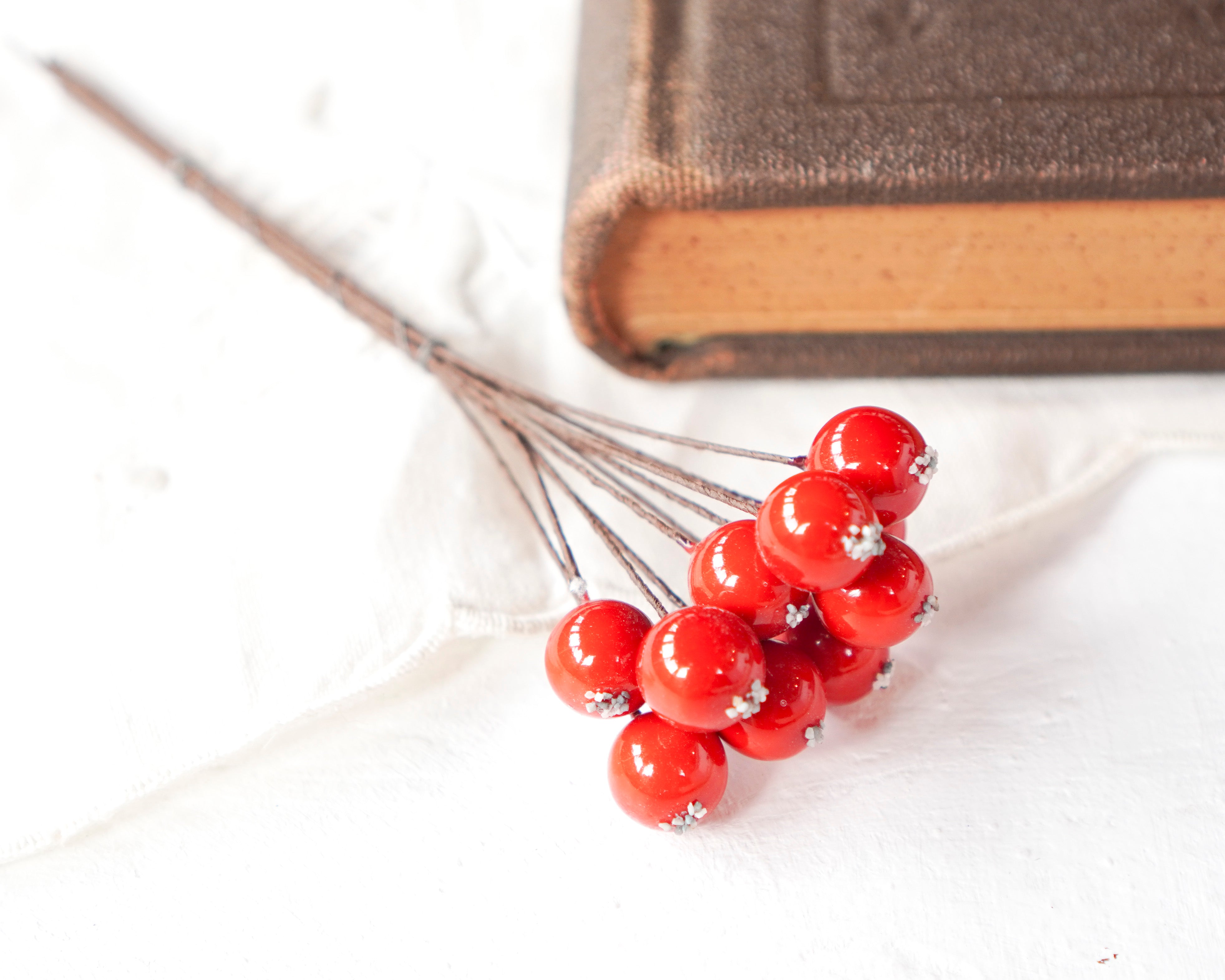 Red Berries - Mini Spun Cotton Berry Picks, 10 Pcs.