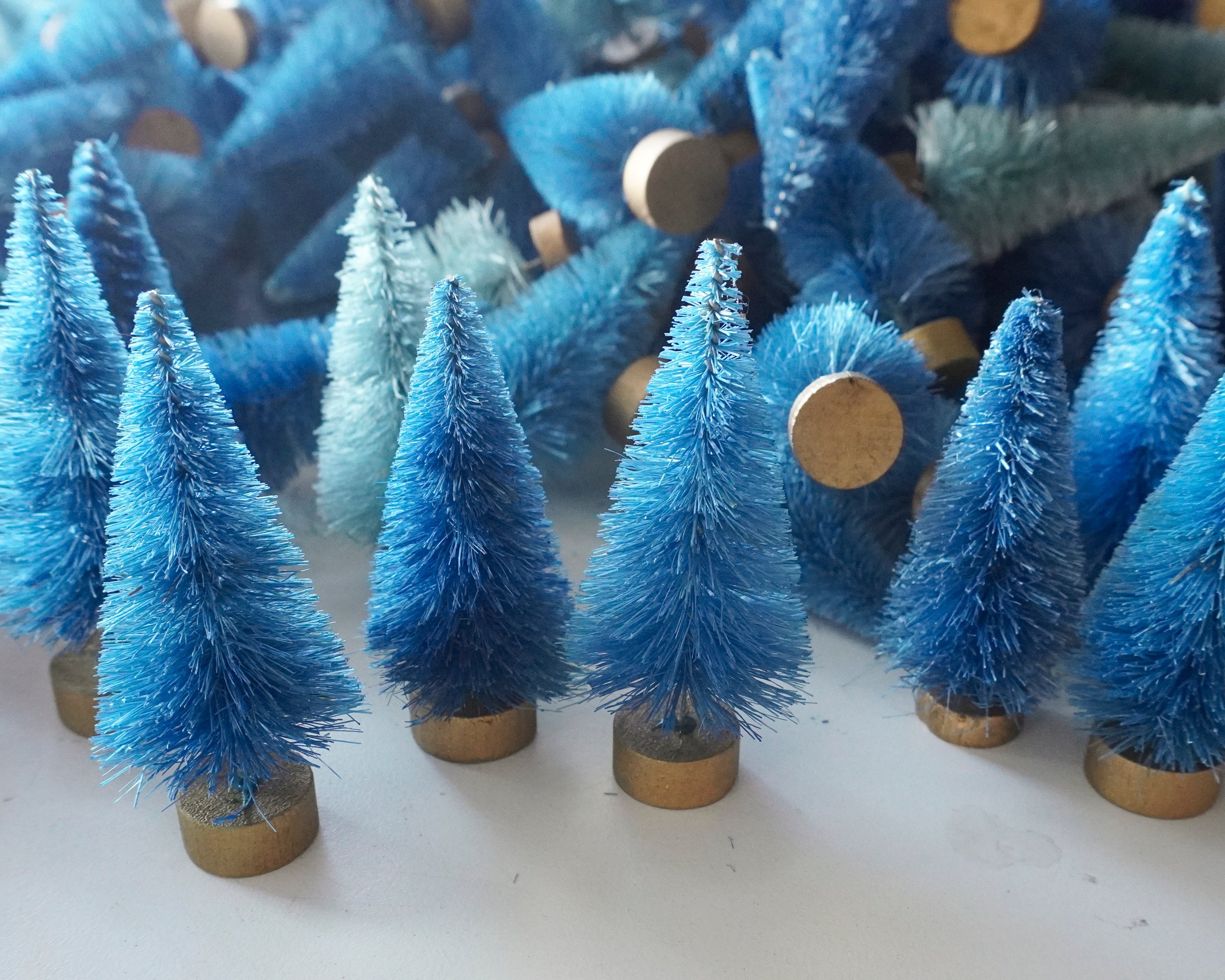 Mini Blue Bottle Brush Trees, 36 Pcs.