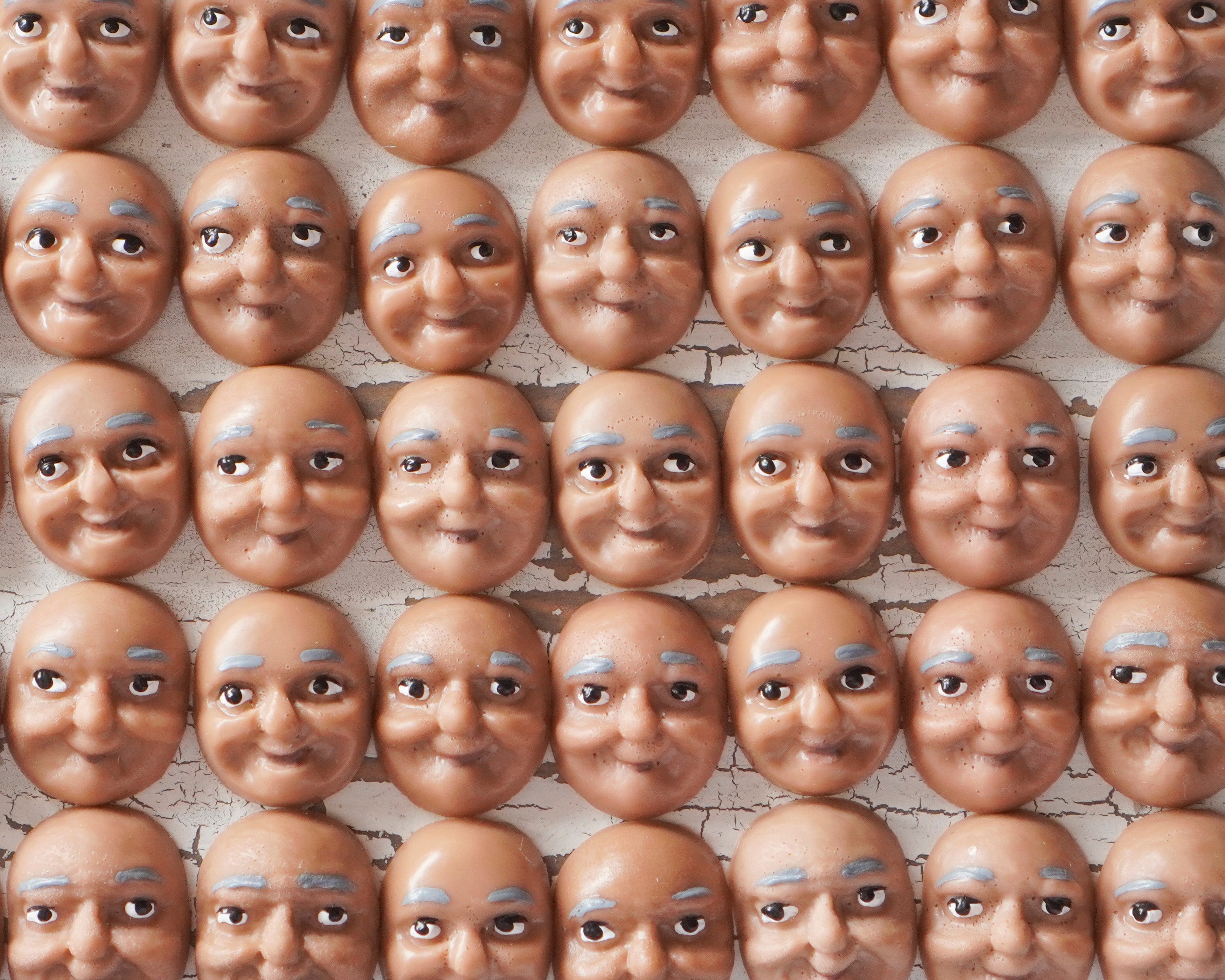 Elf Faces, Brown - Miniature Plastic Face Cabochons for Crafts, 12 Pcs.