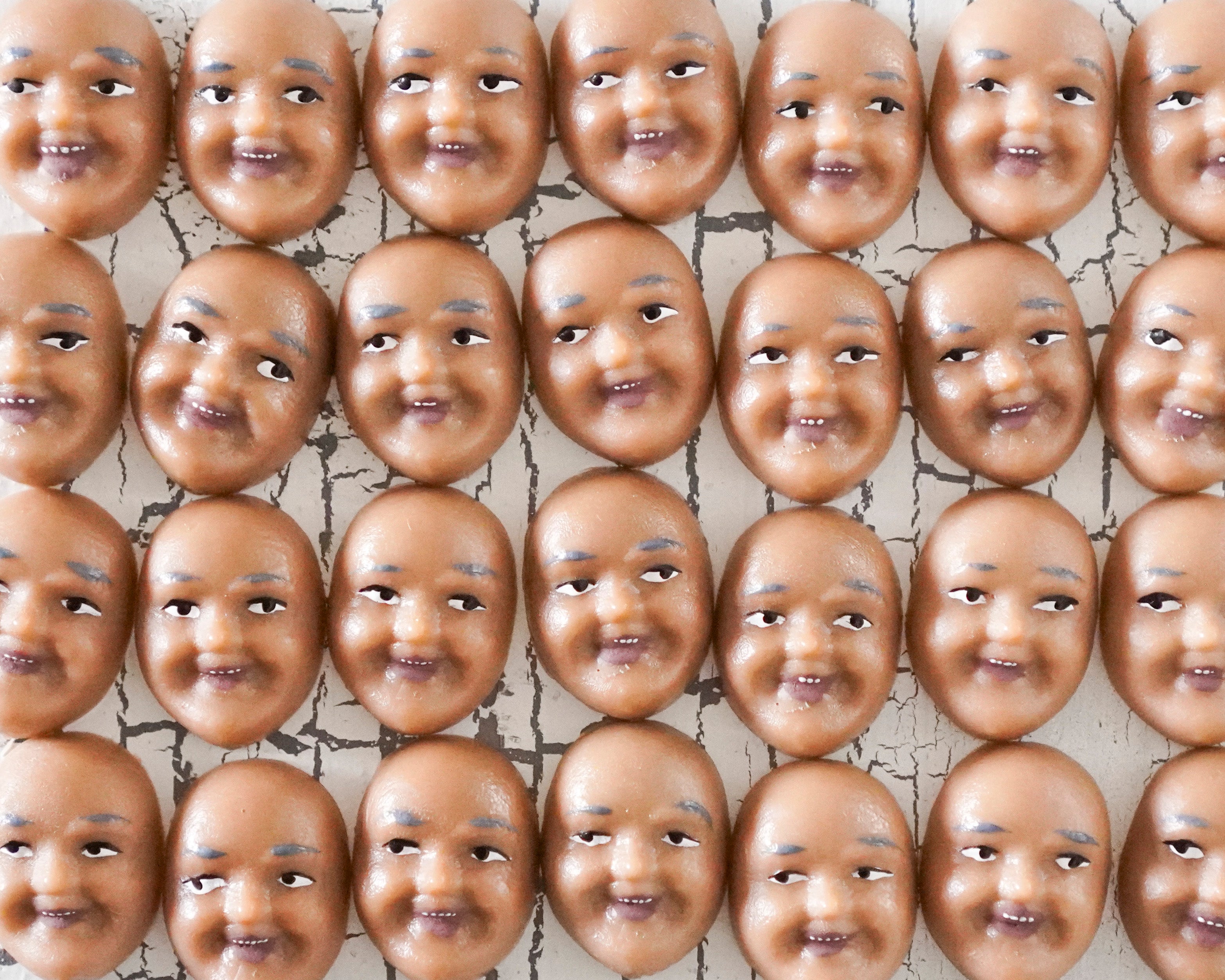 Singing Elf Faces, Brown - Miniature Plastic Face Cabochons for Crafts, 12 Pcs.