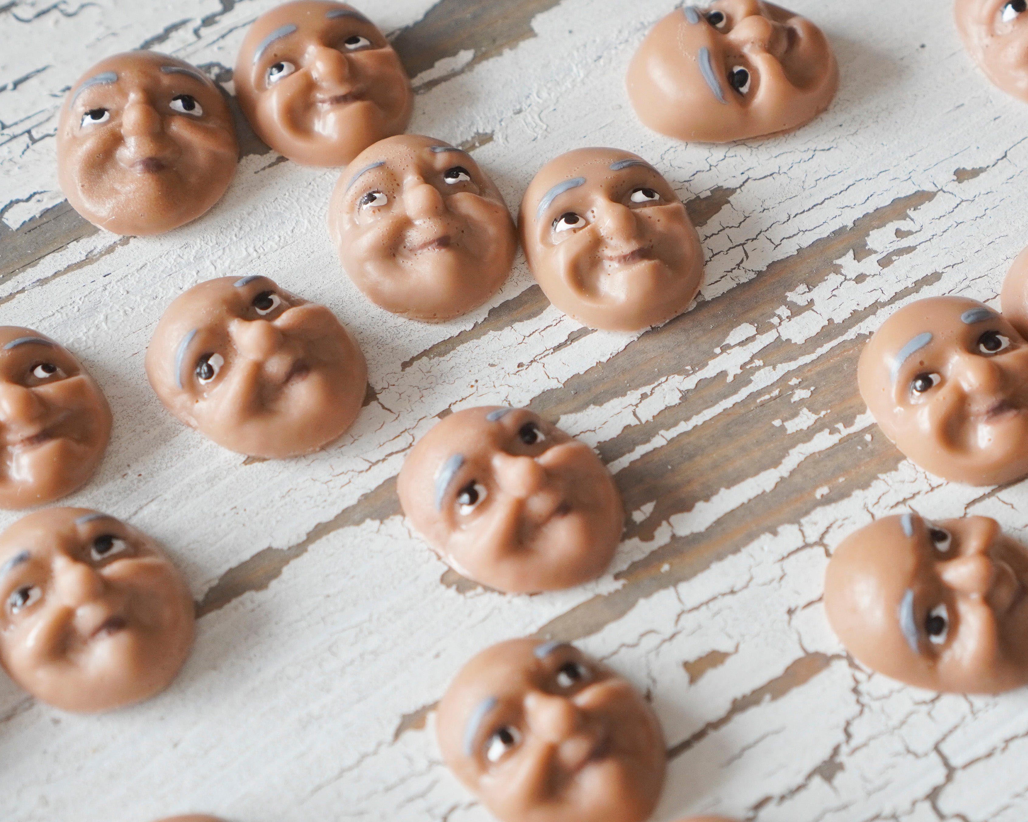 Elf Faces, Brown - Miniature Plastic Face Cabochons for Crafts, 12 Pcs.