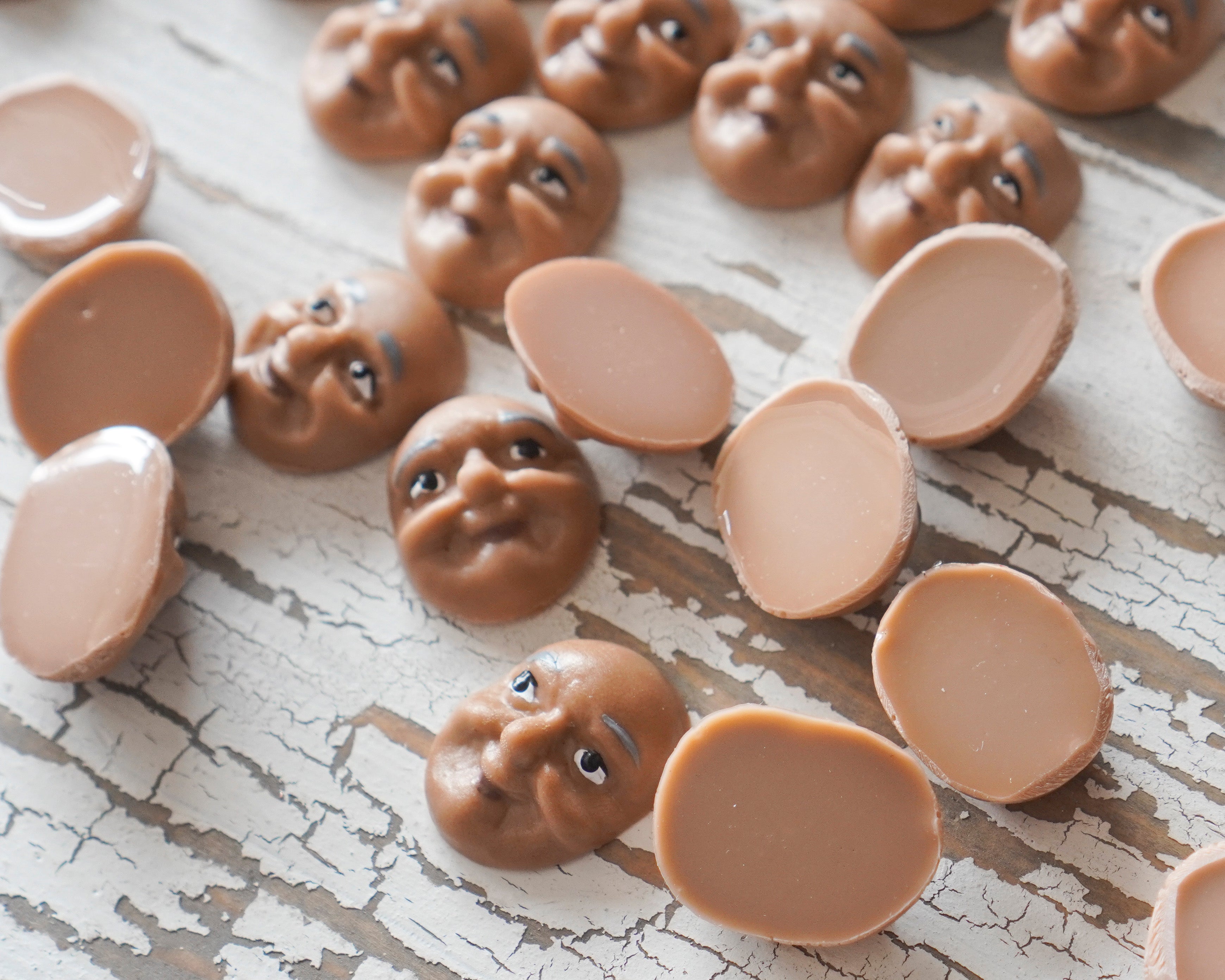 Elf Faces, Brown - Miniature Plastic Face Cabochons for Crafts, 12 Pcs.