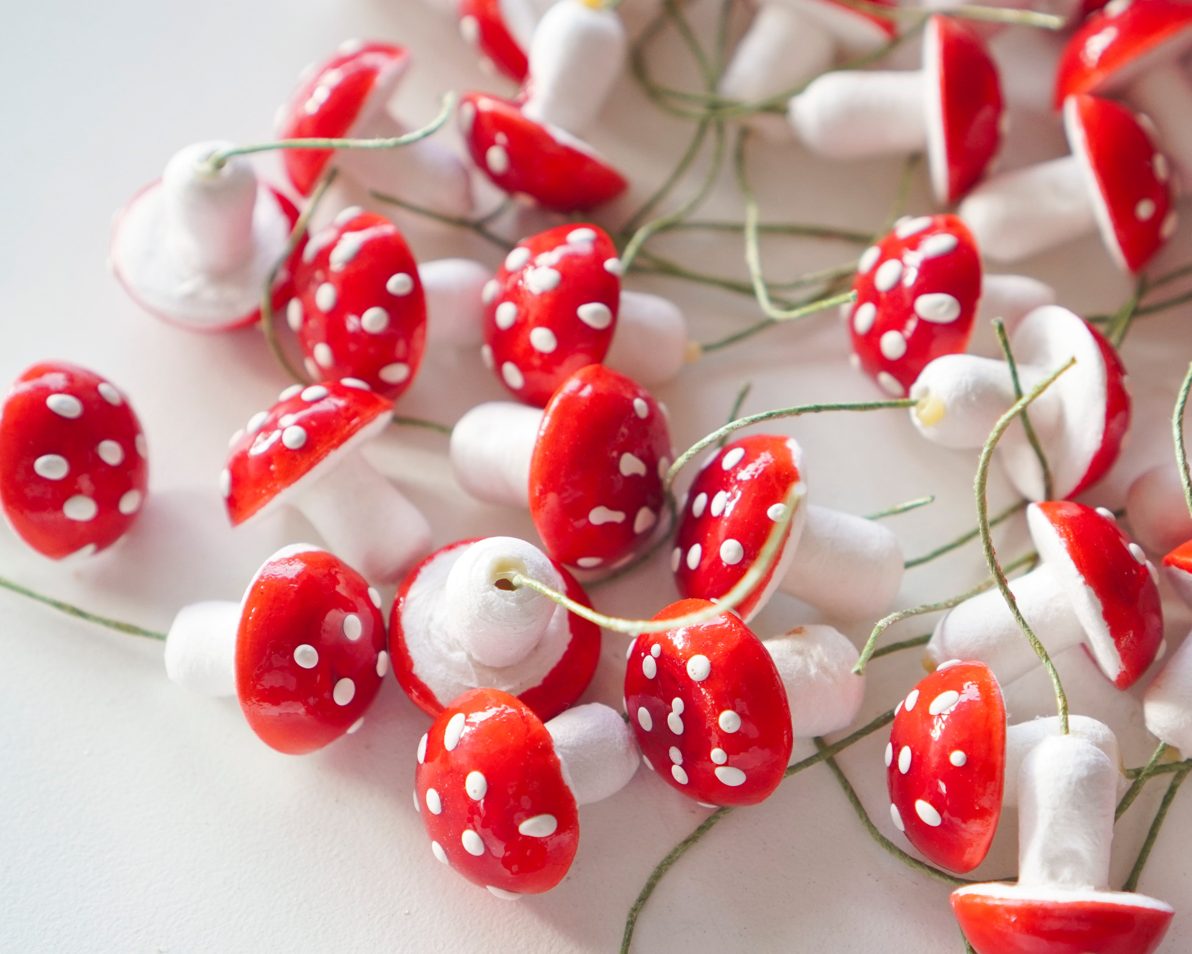 Bulk Spun Cotton Mushrooms - 18mm German Tie-On Toadstools, 100 Pcs.