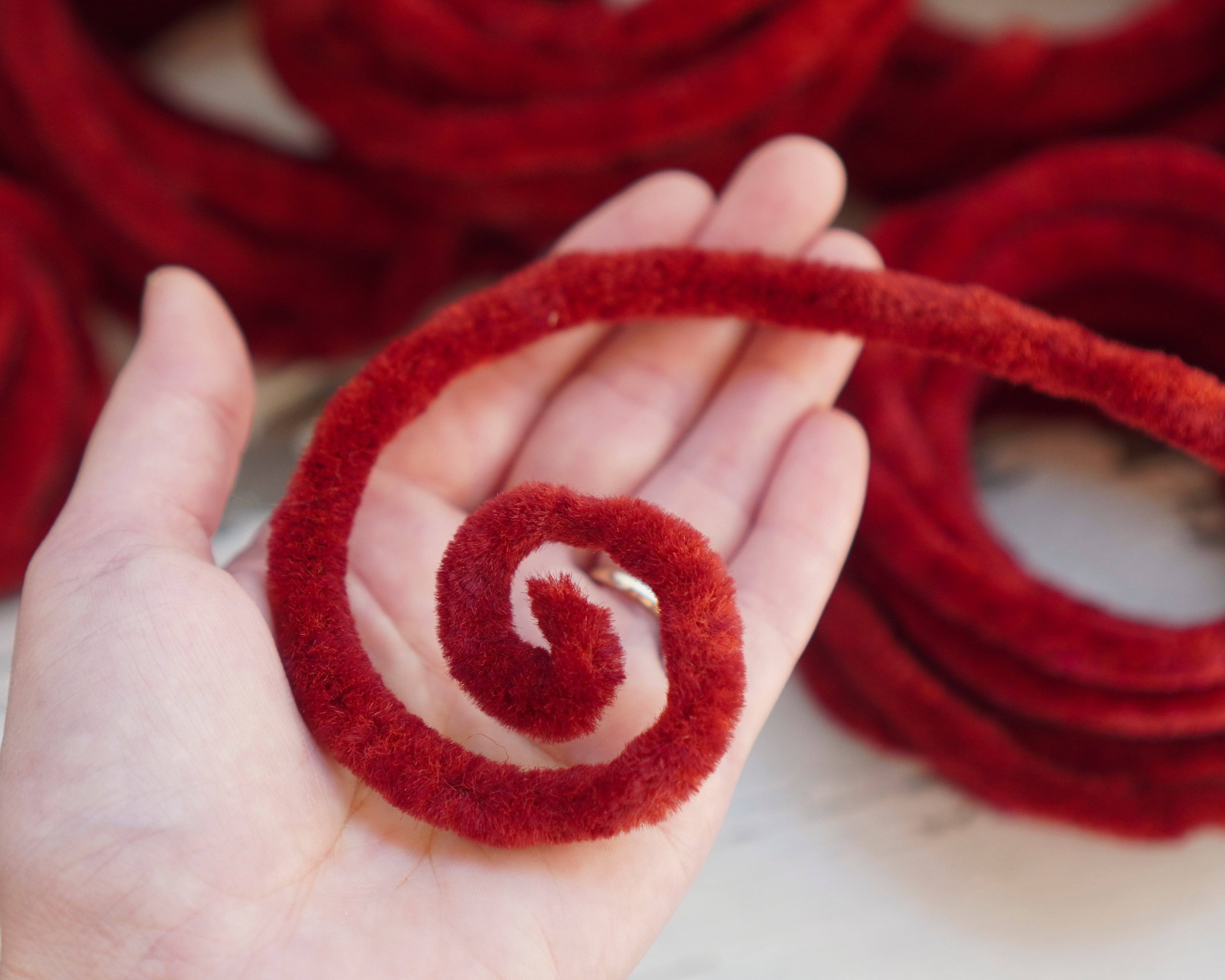 Burgundy Red Chenille Roping - 3/8" Vintage Stock Wired Craft Trim, 3 Yds.