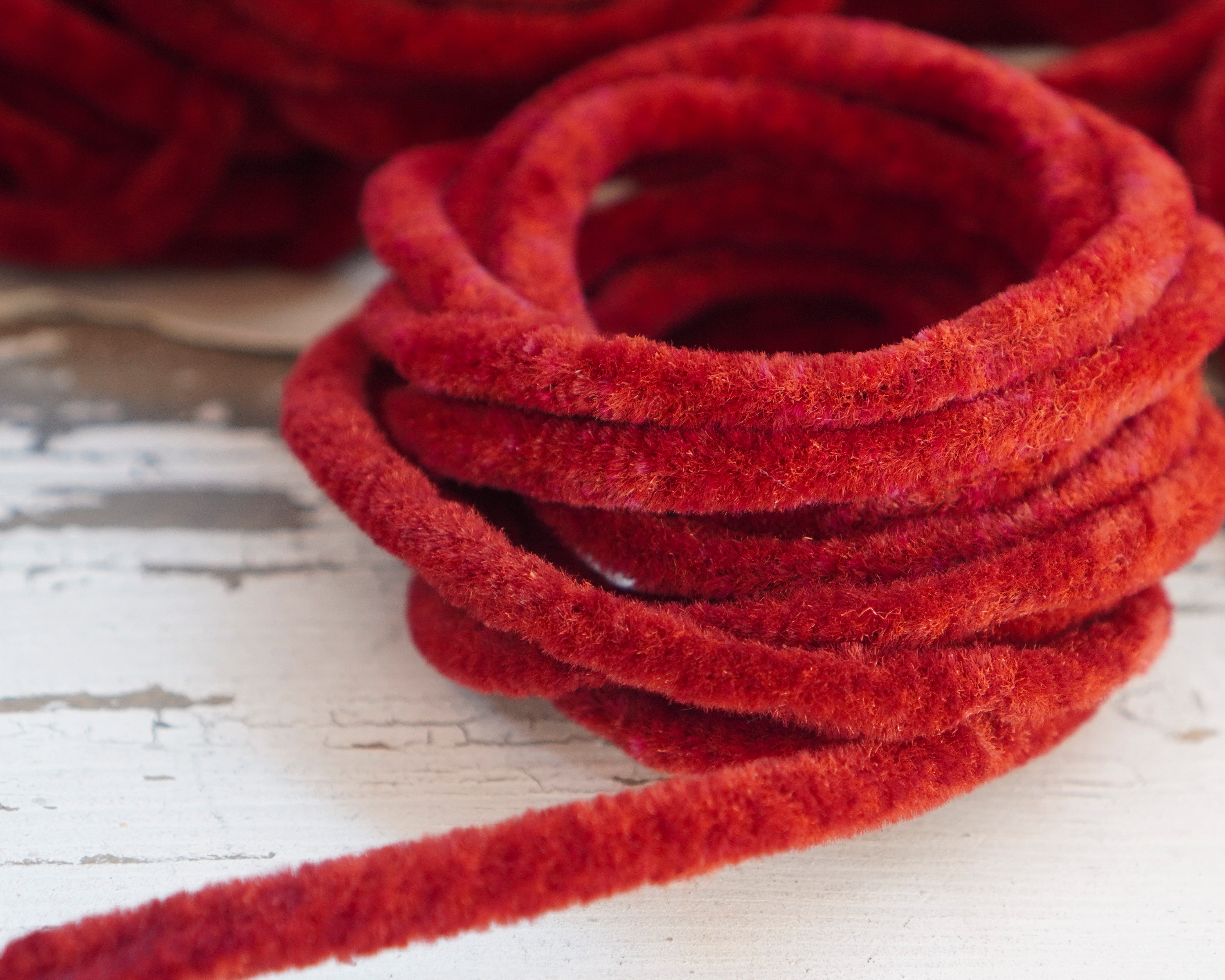 Burgundy Red Chenille Roping - 3/8" Vintage Stock Wired Craft Trim, 3 Yds.