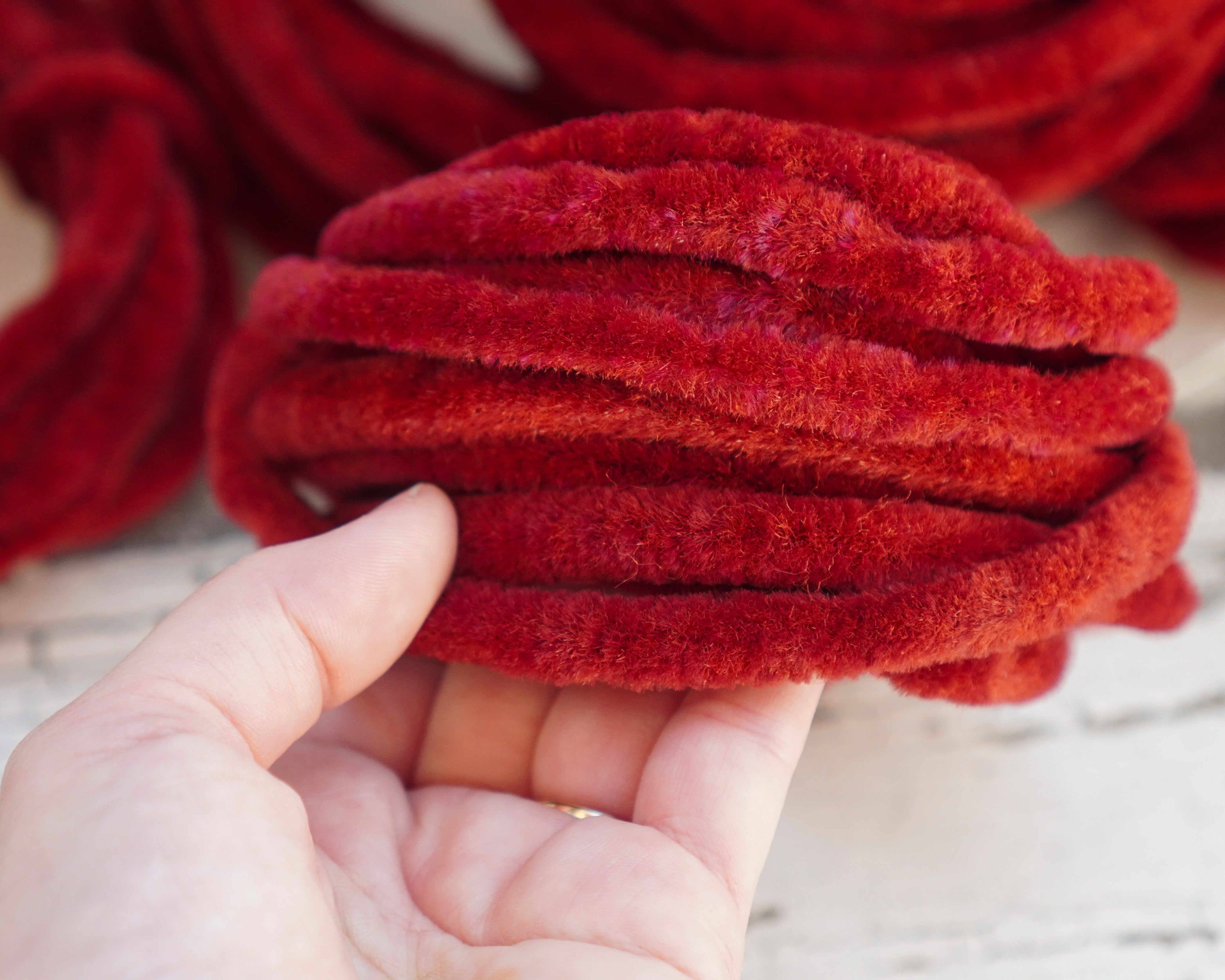 Burgundy Red Chenille Roping - 3/8" Vintage Stock Wired Craft Trim, 3 Yds.