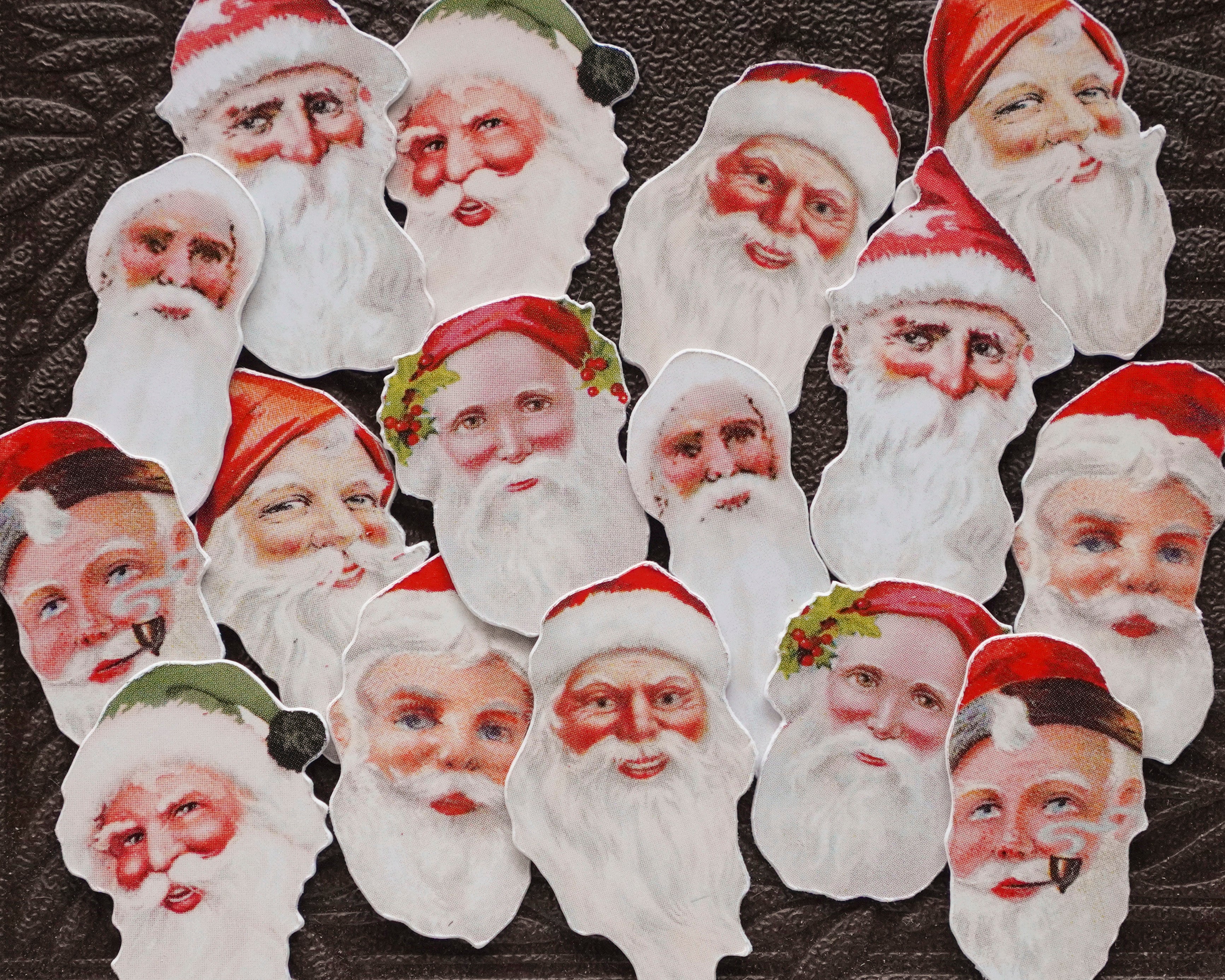 Santa Scrap Faces - Miniature Antique Style Cardstock Santa Face Embellishments, 16 Pcs.