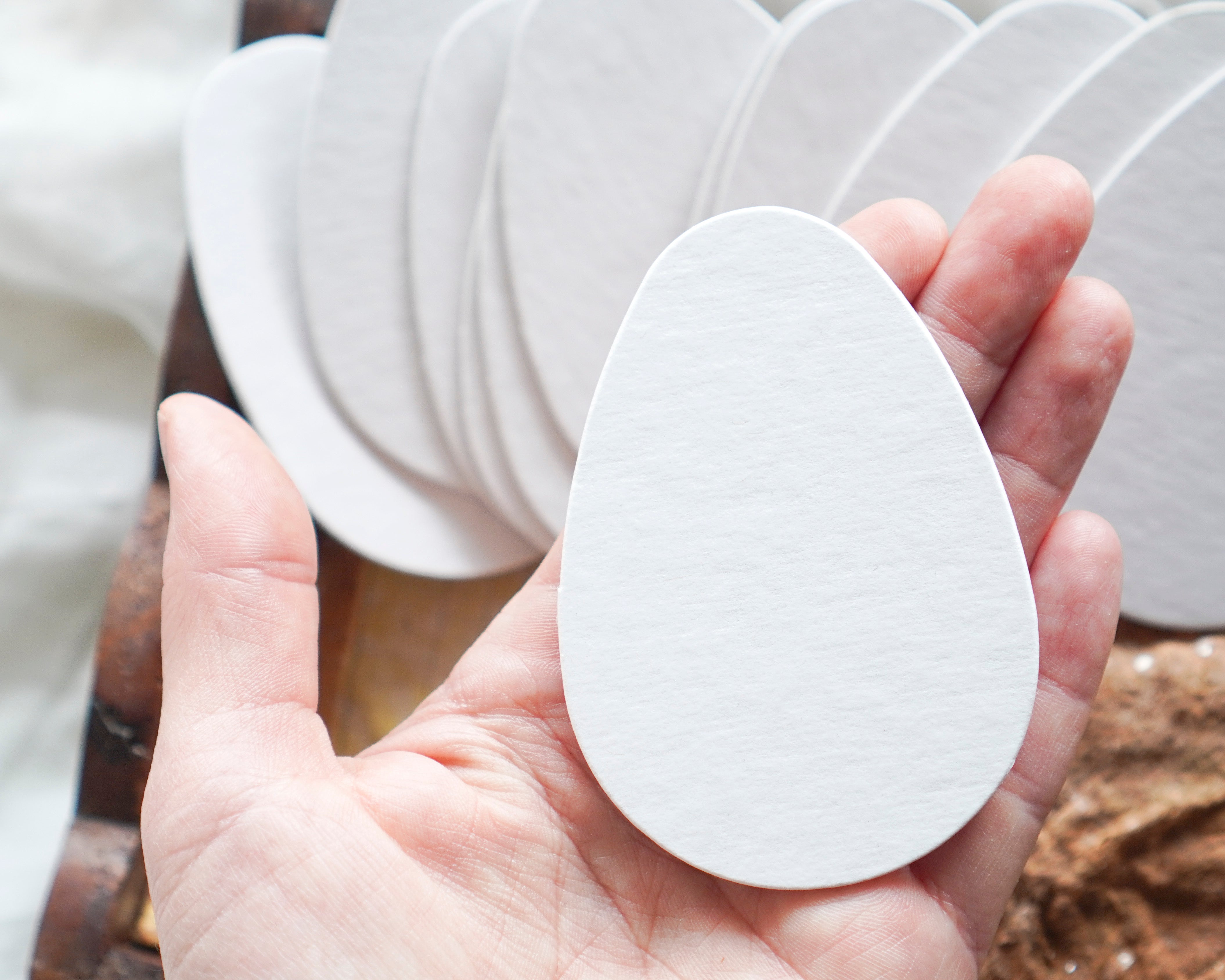 Chipboard Craft Eggs - Die Cut White Cardboard Egg Shapes, 12 Pcs.