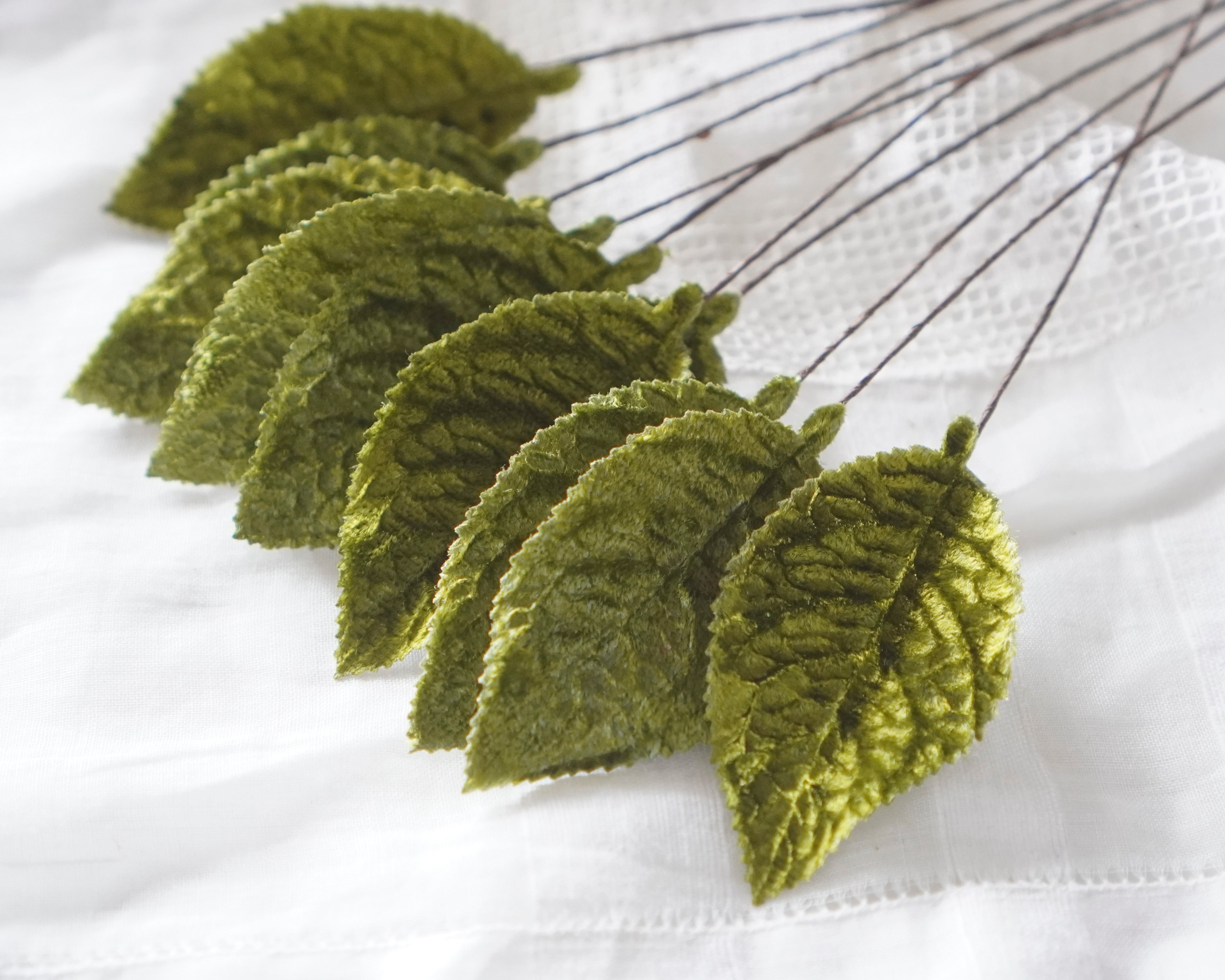 Chartreuse Green Velvet Leaves, Medium, 10 Pcs.