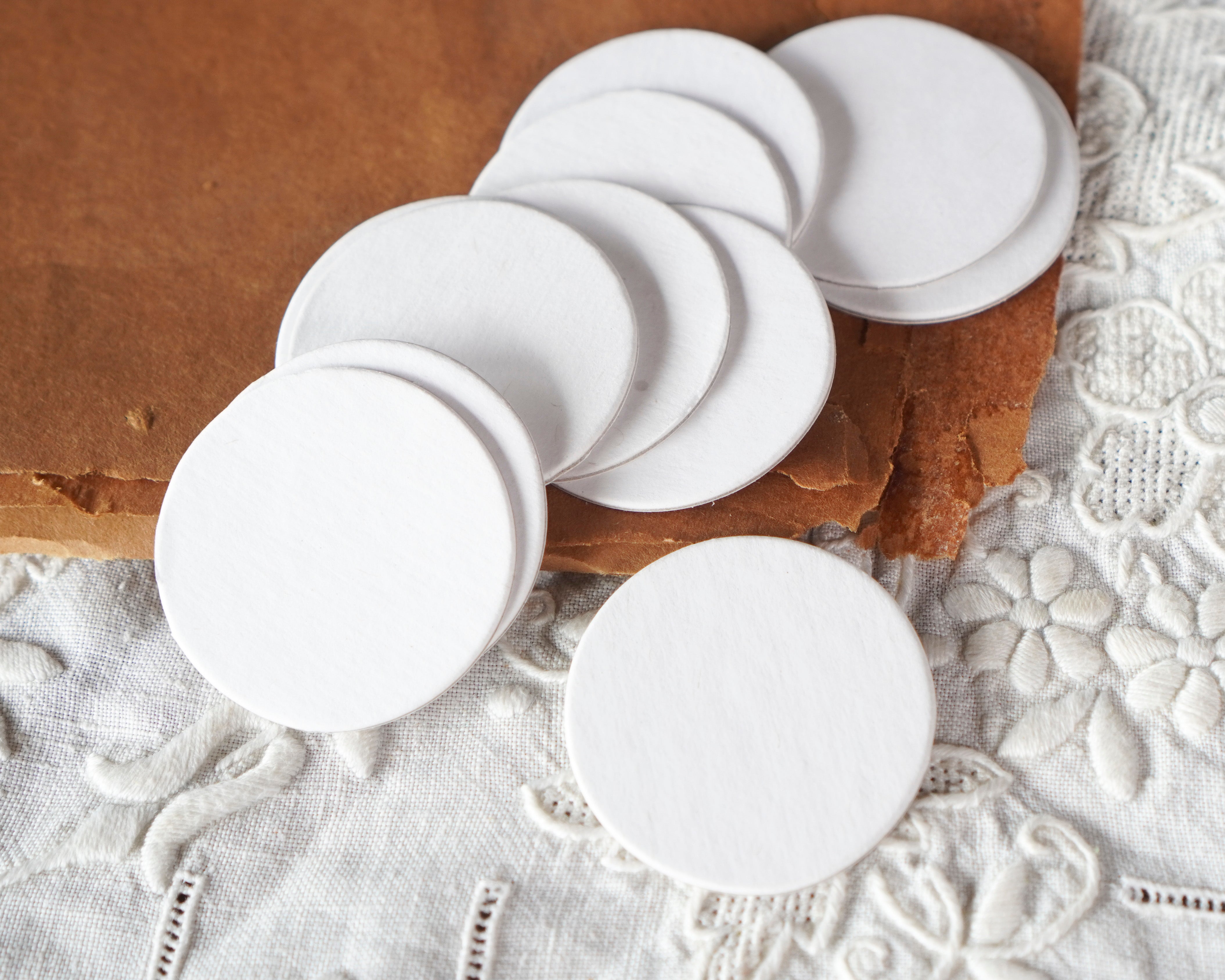 White Chipboard Circles - 1 1/2 Inch Diameter Die Cut Cardboard Rounds, 12 Pcs.