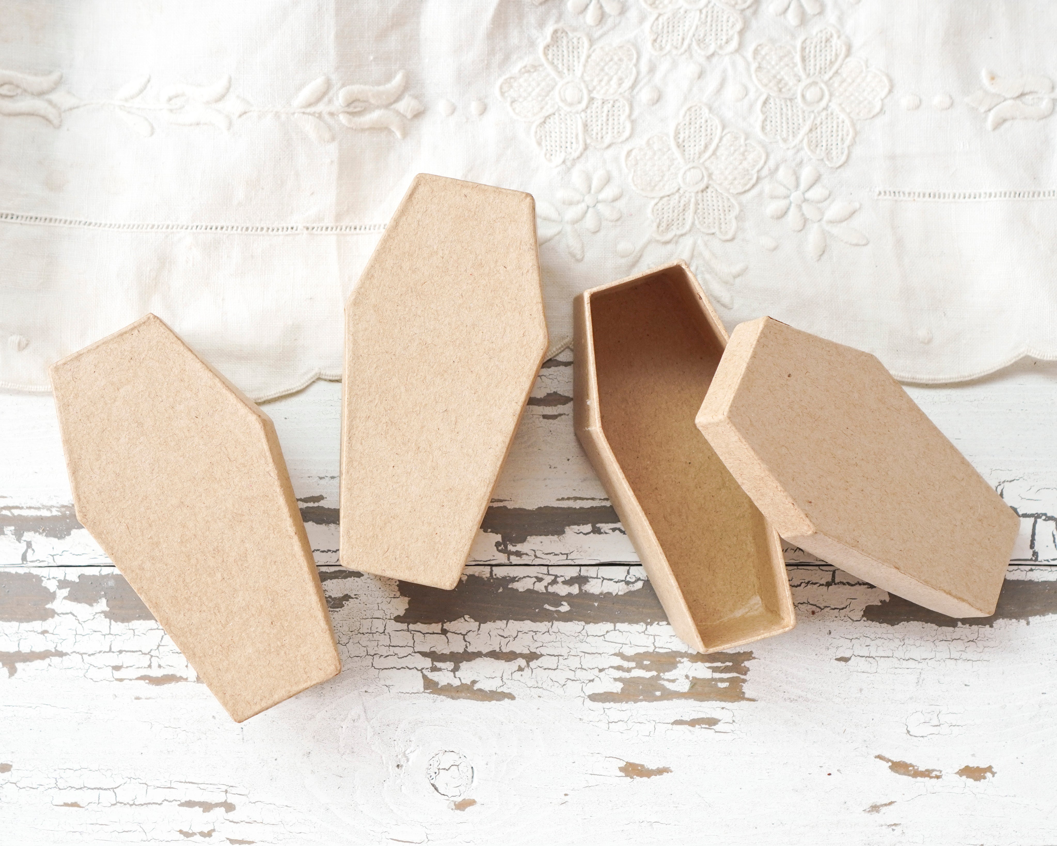 Mini Coffin Boxes - Paper Mache Halloween Candy Containers, 3 Pcs.