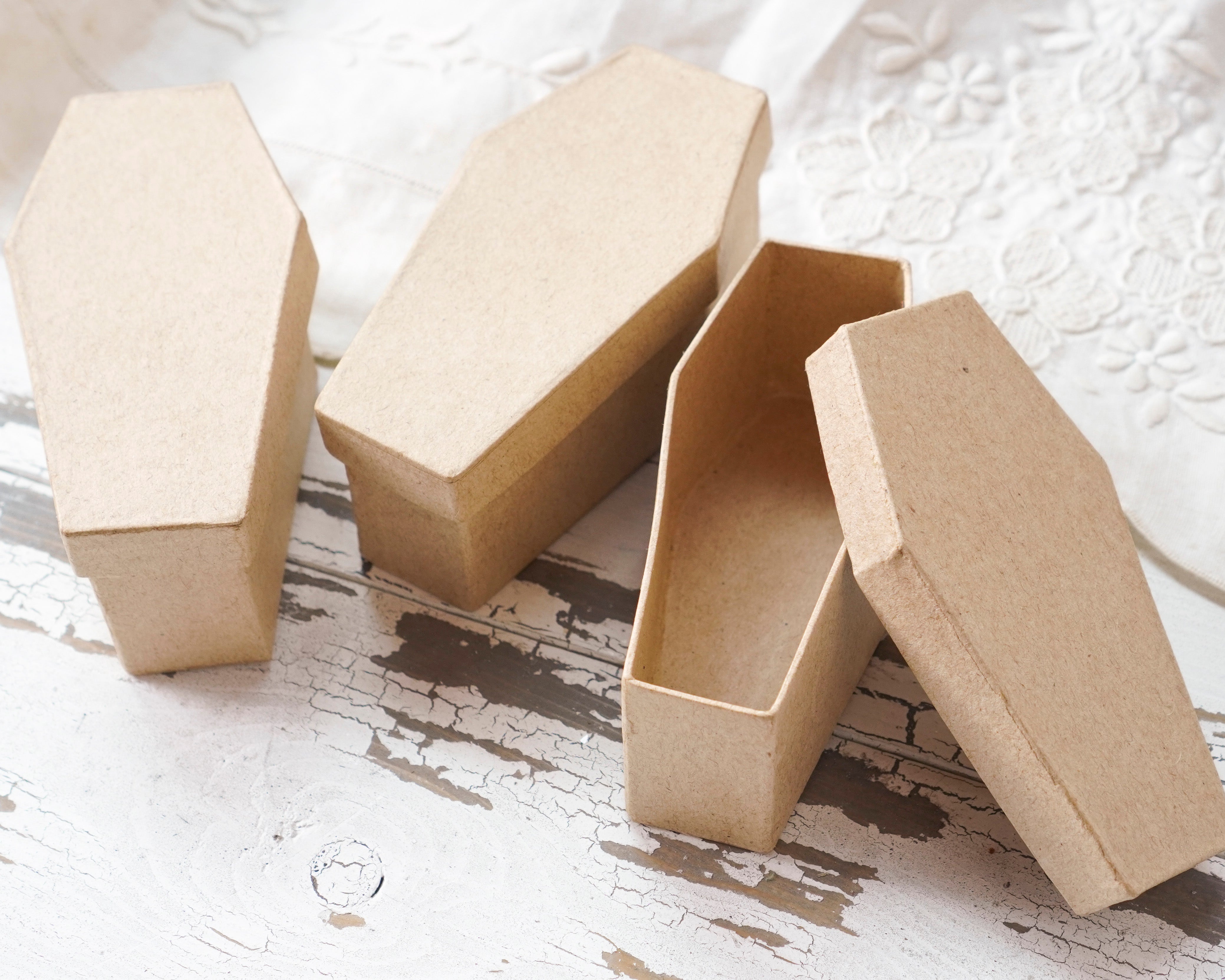 Mini Coffin Boxes - Paper Mache Halloween Candy Containers, 3 Pcs.