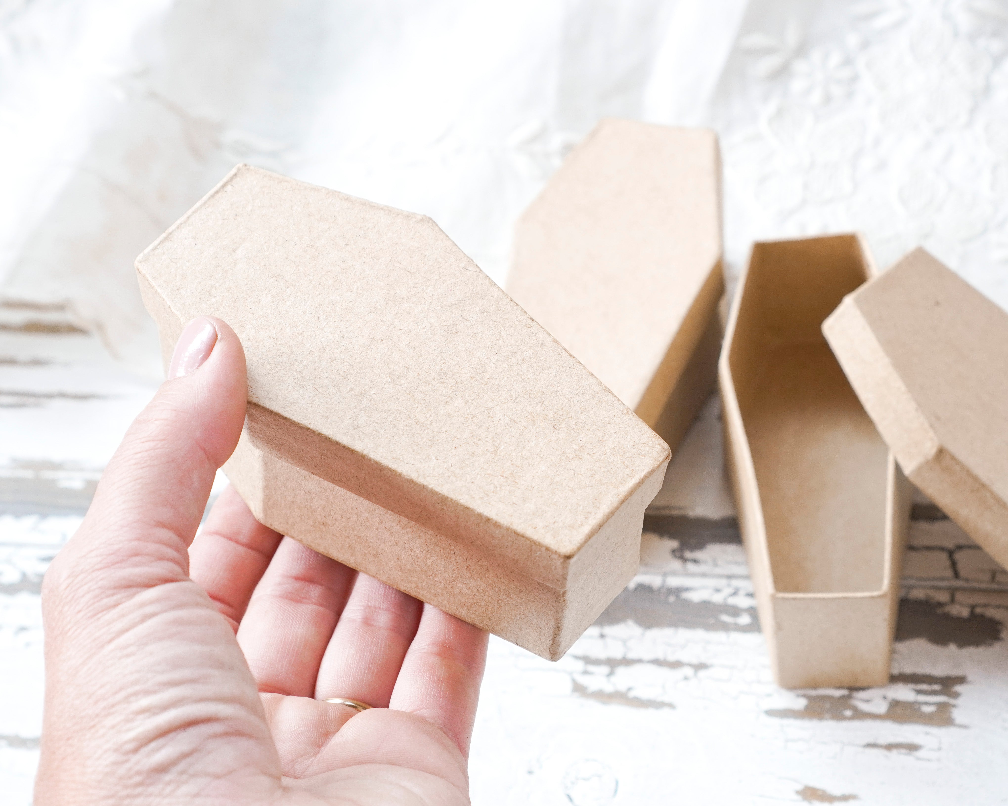 Mini Coffin Boxes - Paper Mache Halloween Candy Containers, 3 Pcs.