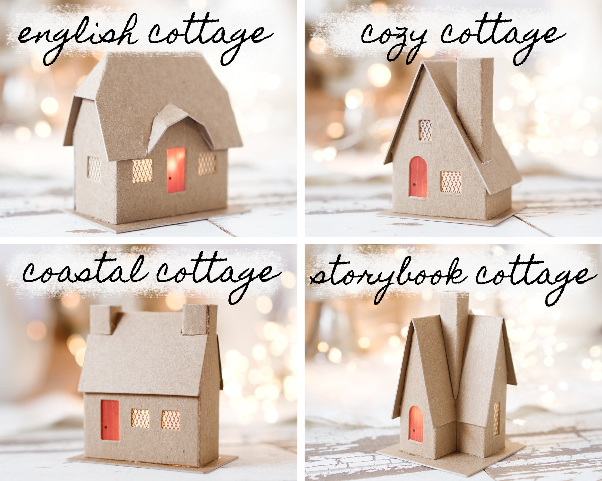 The Cottage Series - Putz Village Kit, DIY Flat Pack Chipboard Houses, 4-Piece Set
