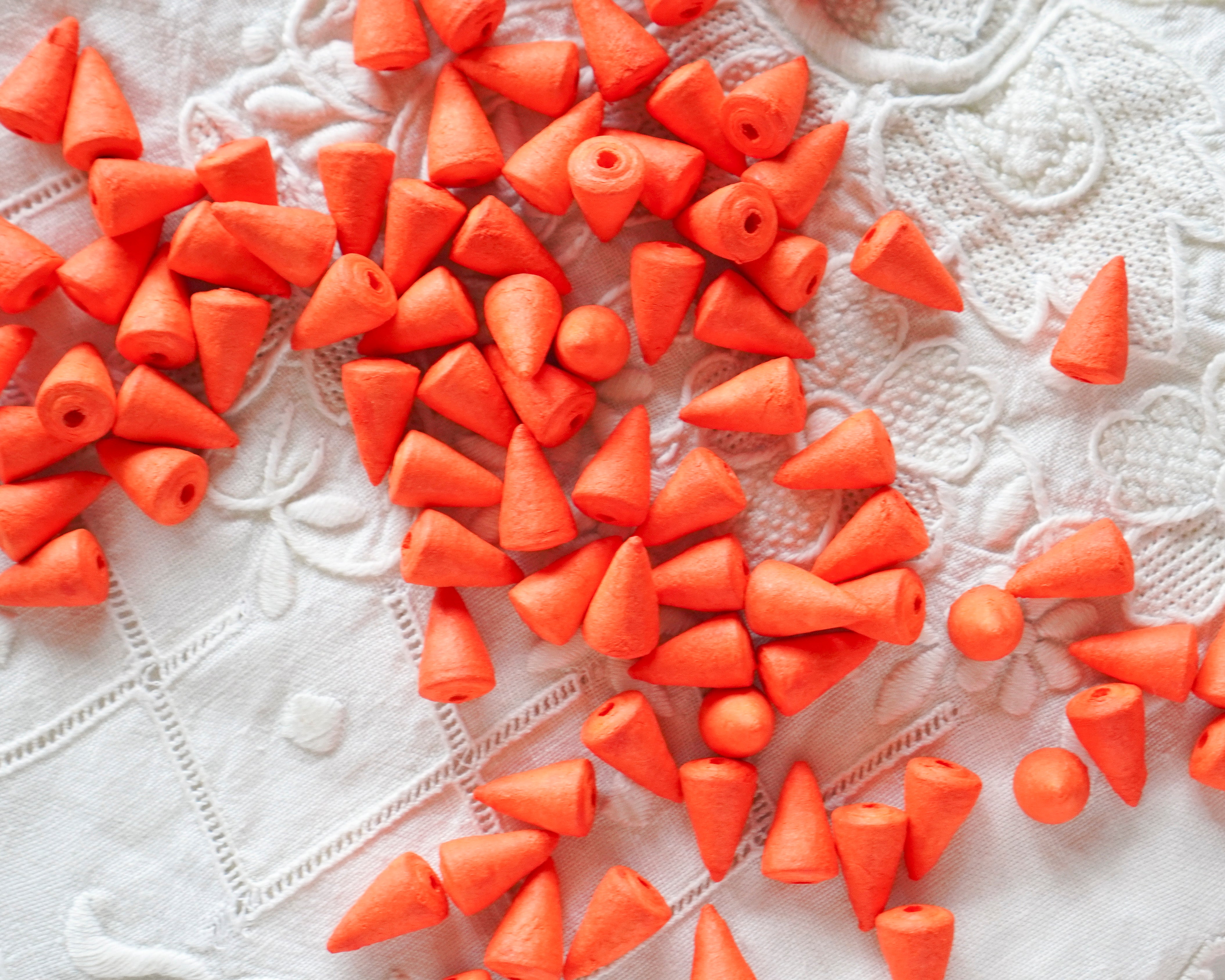 Orange Spun Cotton Snowman Nose / Mini Cones, 24 Pcs.