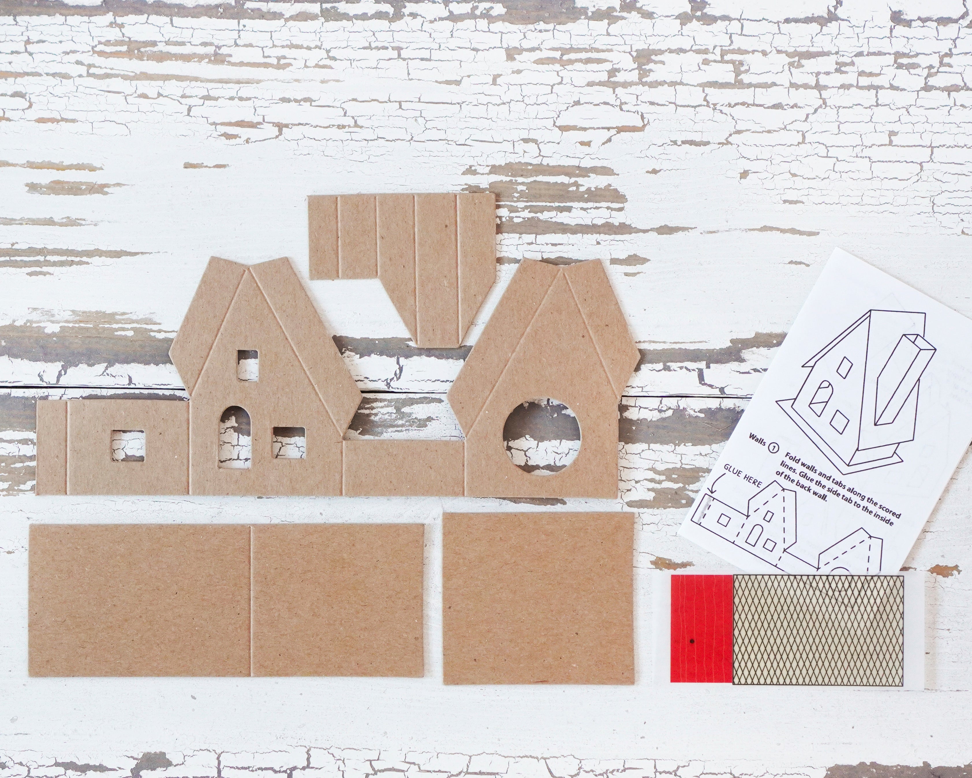 The Cottage Series - Putz Village Kit, DIY Flat Pack Chipboard Houses, 4-Piece Set