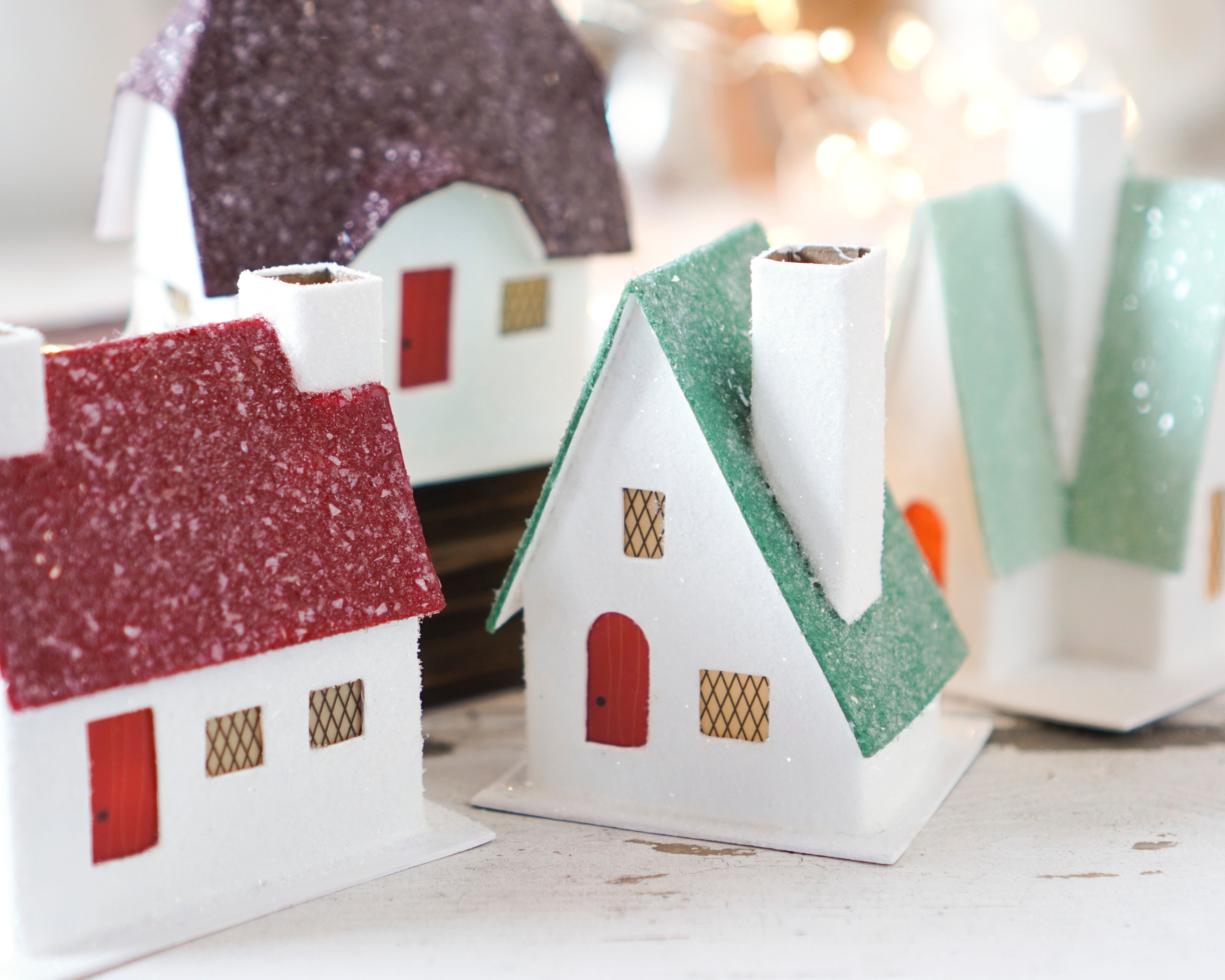 The Cottage Series - Putz Village Kit, DIY Flat Pack Chipboard Houses, 4-Piece Set