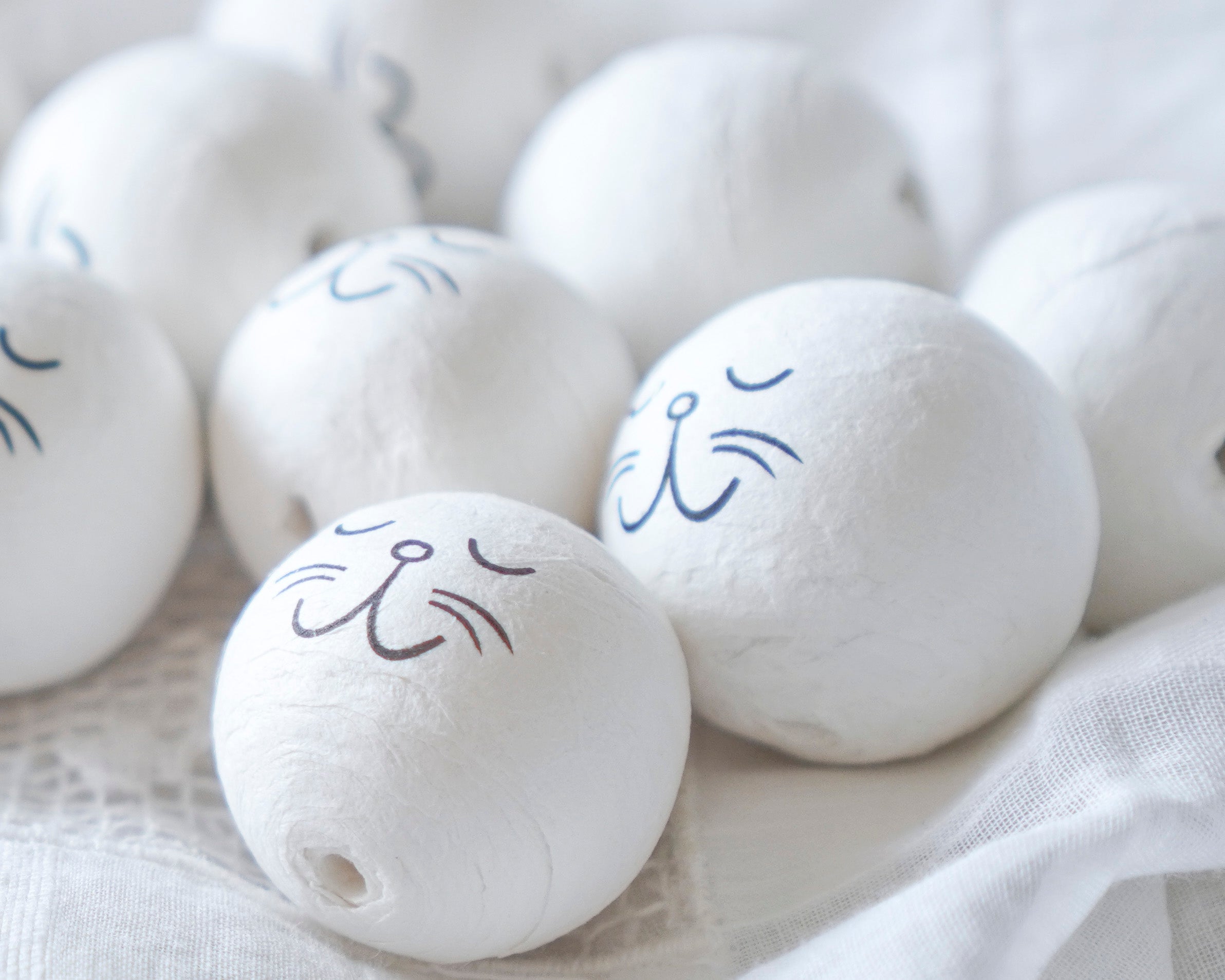 24mm White Spun Cotton Bunny Craft Heads, 12 Pcs.