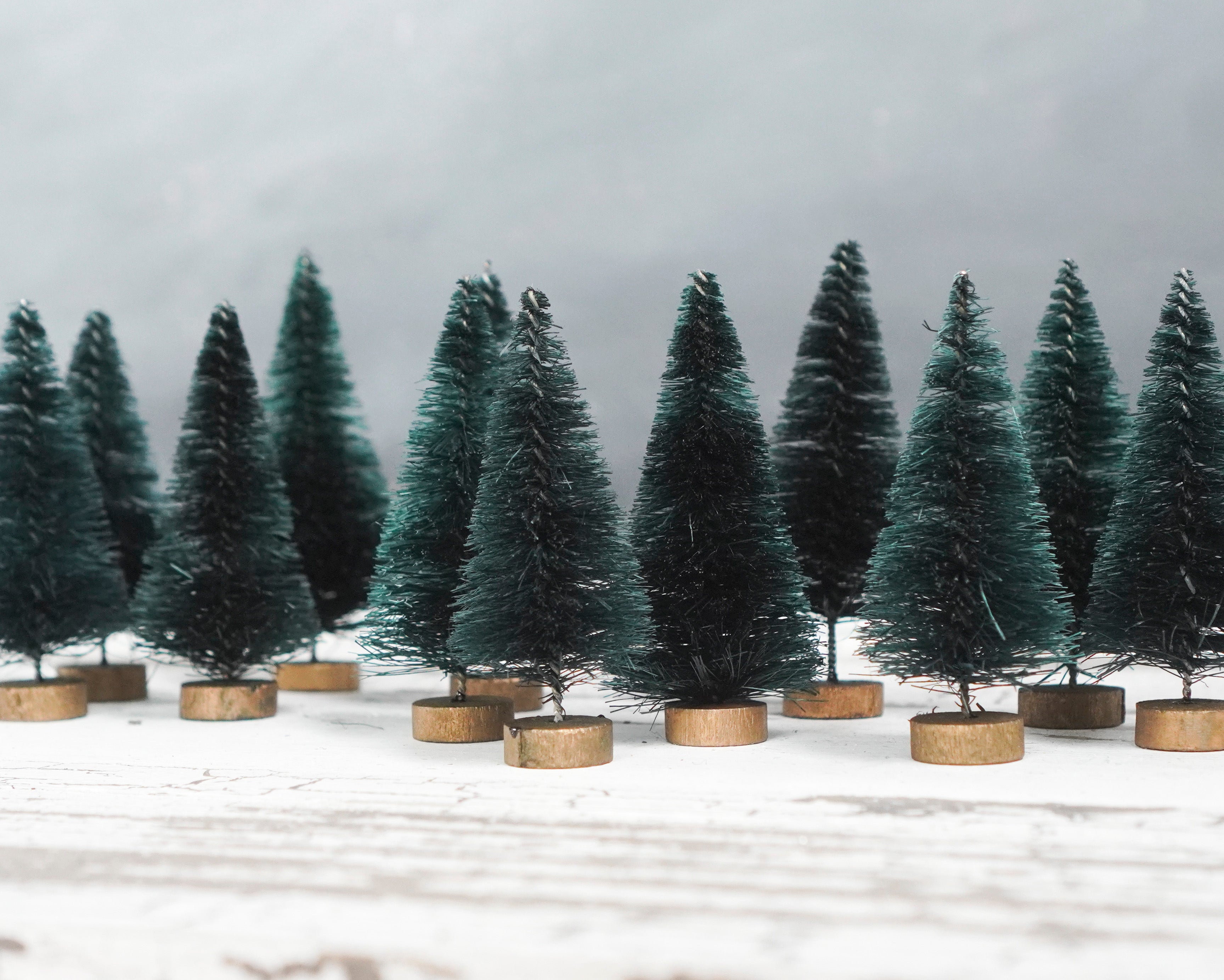 Miniature Dark Pine Bottle Brush Trees - Forest Green Sisal Trees, 12 Pcs.