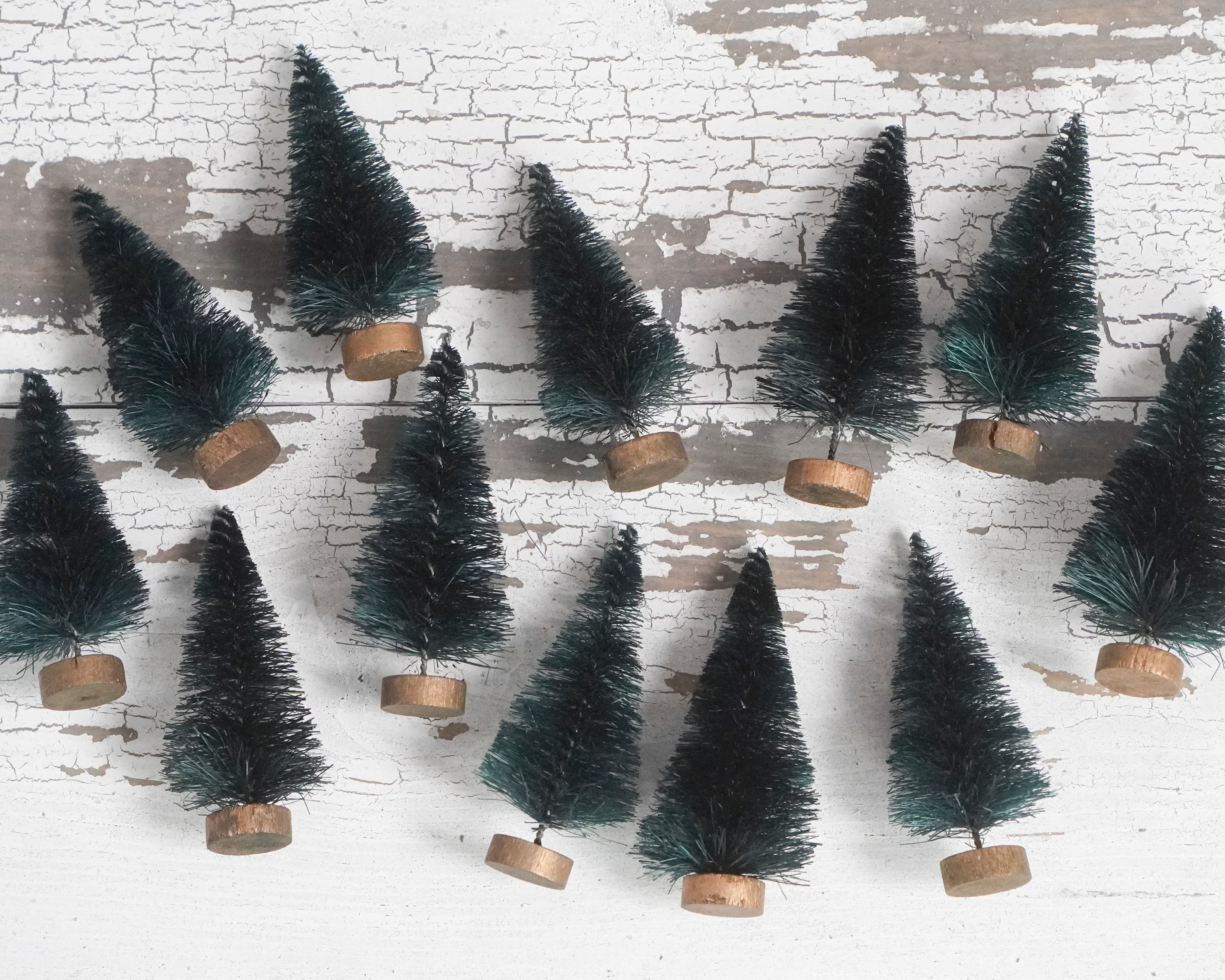 Miniature Dark Pine Bottle Brush Trees - Forest Green Sisal Trees, 12 Pcs.