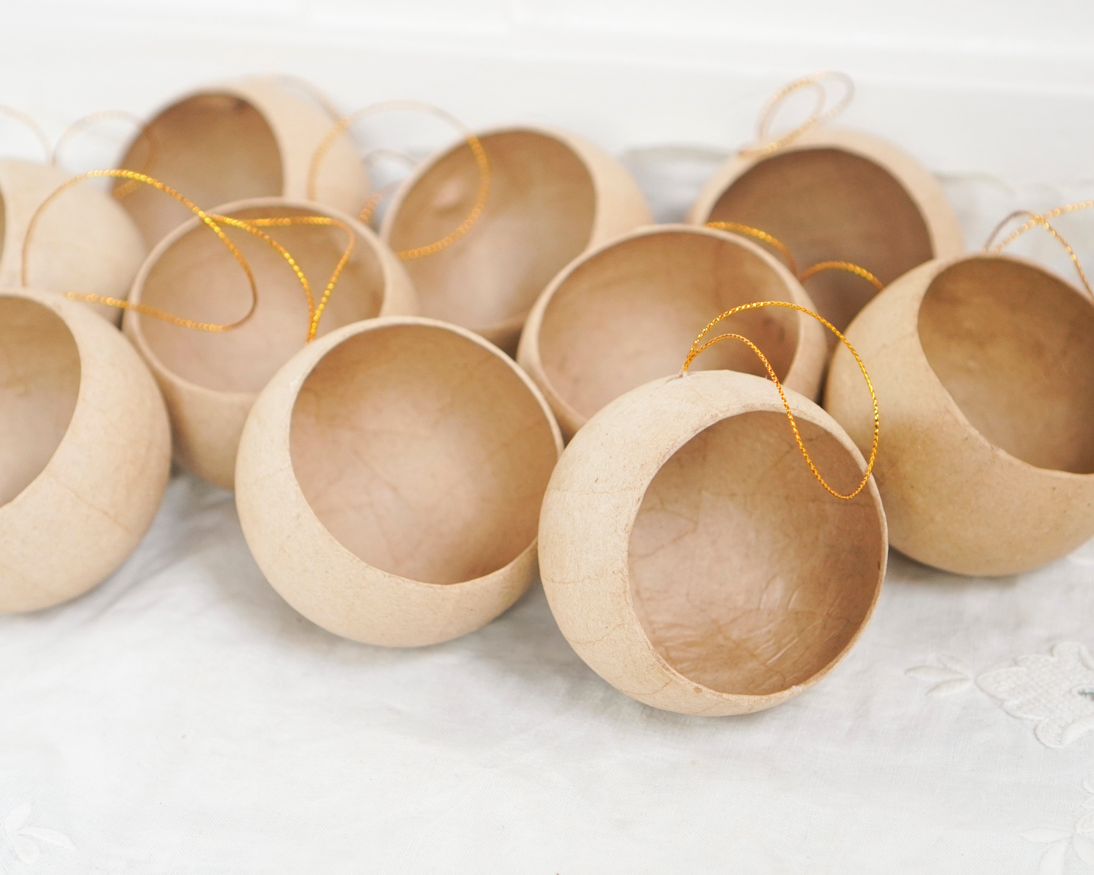 10 Pack: DIY Diorama Ornaments - Paper Mache Round Open Ball Christmas Craft Shapes