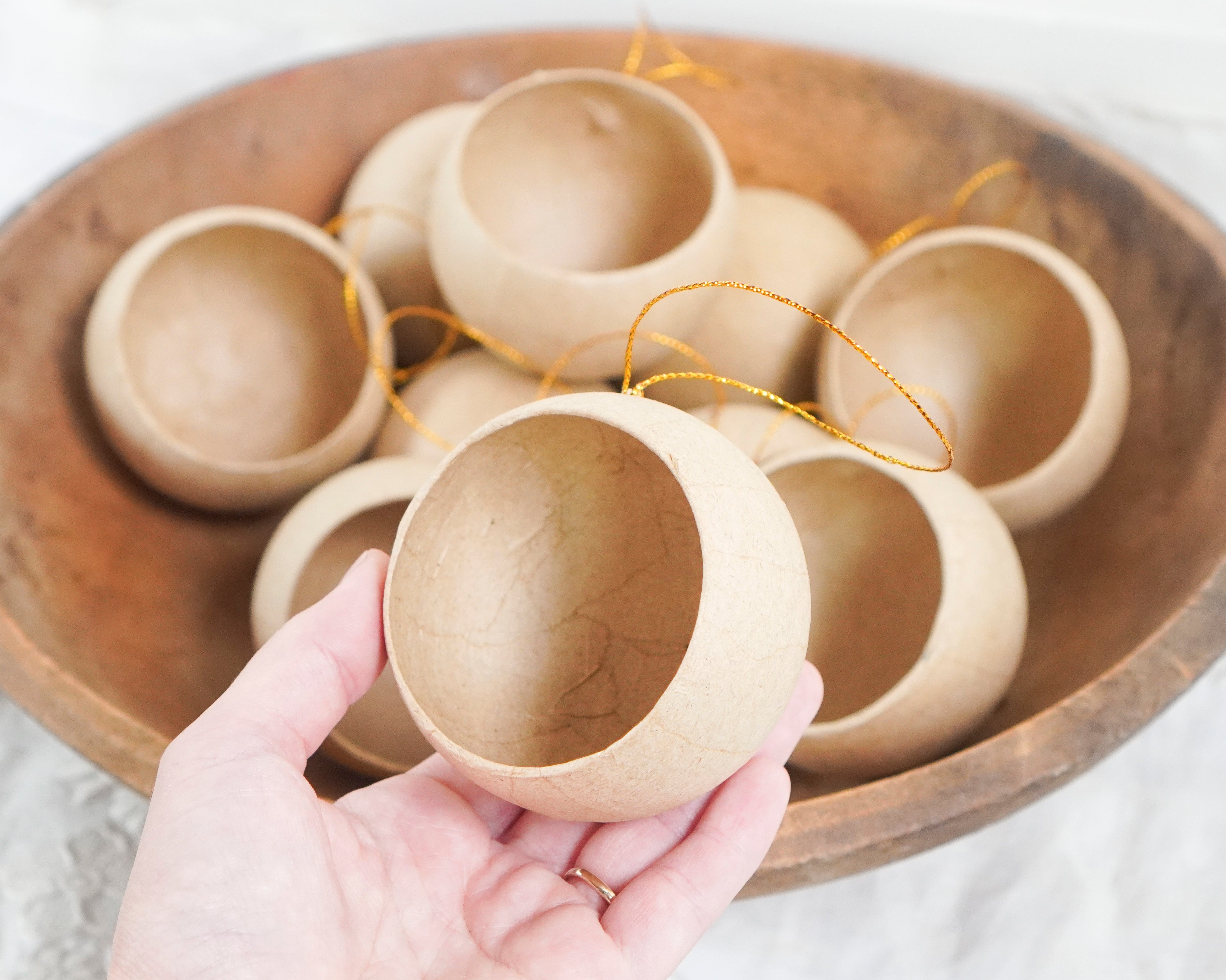 10 Pack: DIY Diorama Ornaments - Paper Mache Round Open Ball Christmas Craft Shapes