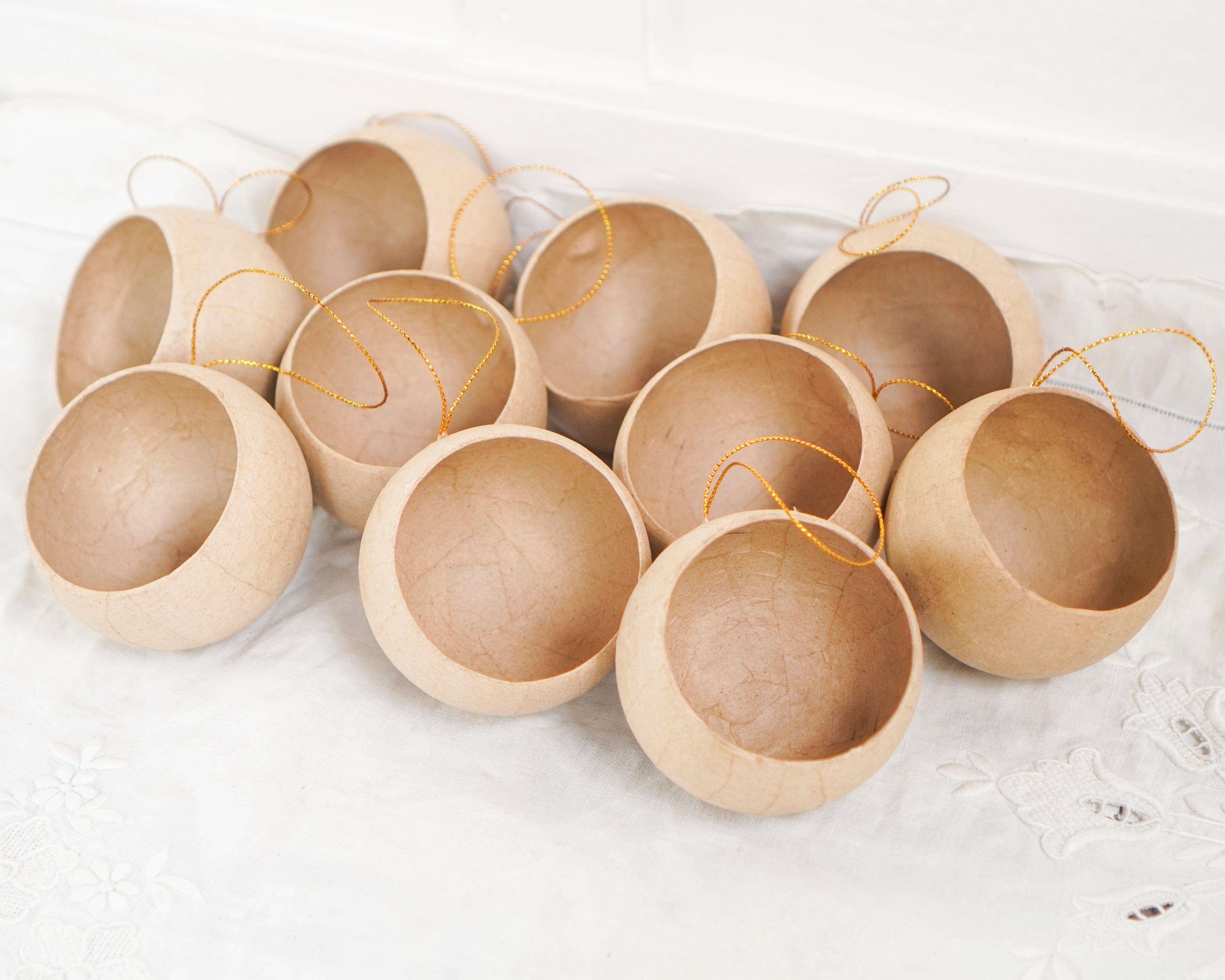 10 Pack: DIY Diorama Ornaments - Paper Mache Round Open Ball Christmas Craft Shapes