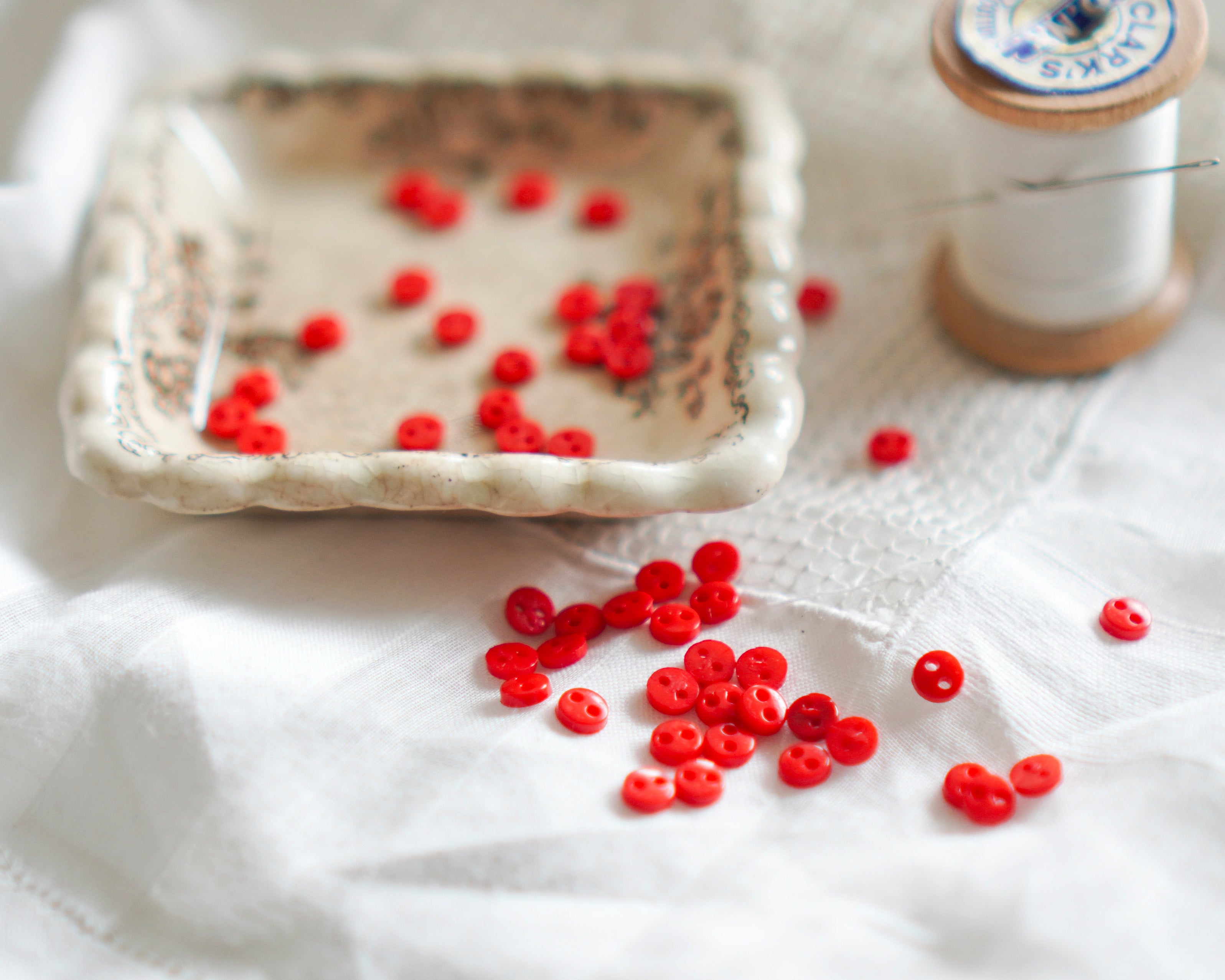 Tiny Doll Buttons - Red Miniature Button Embellishments, 50 Pcs.