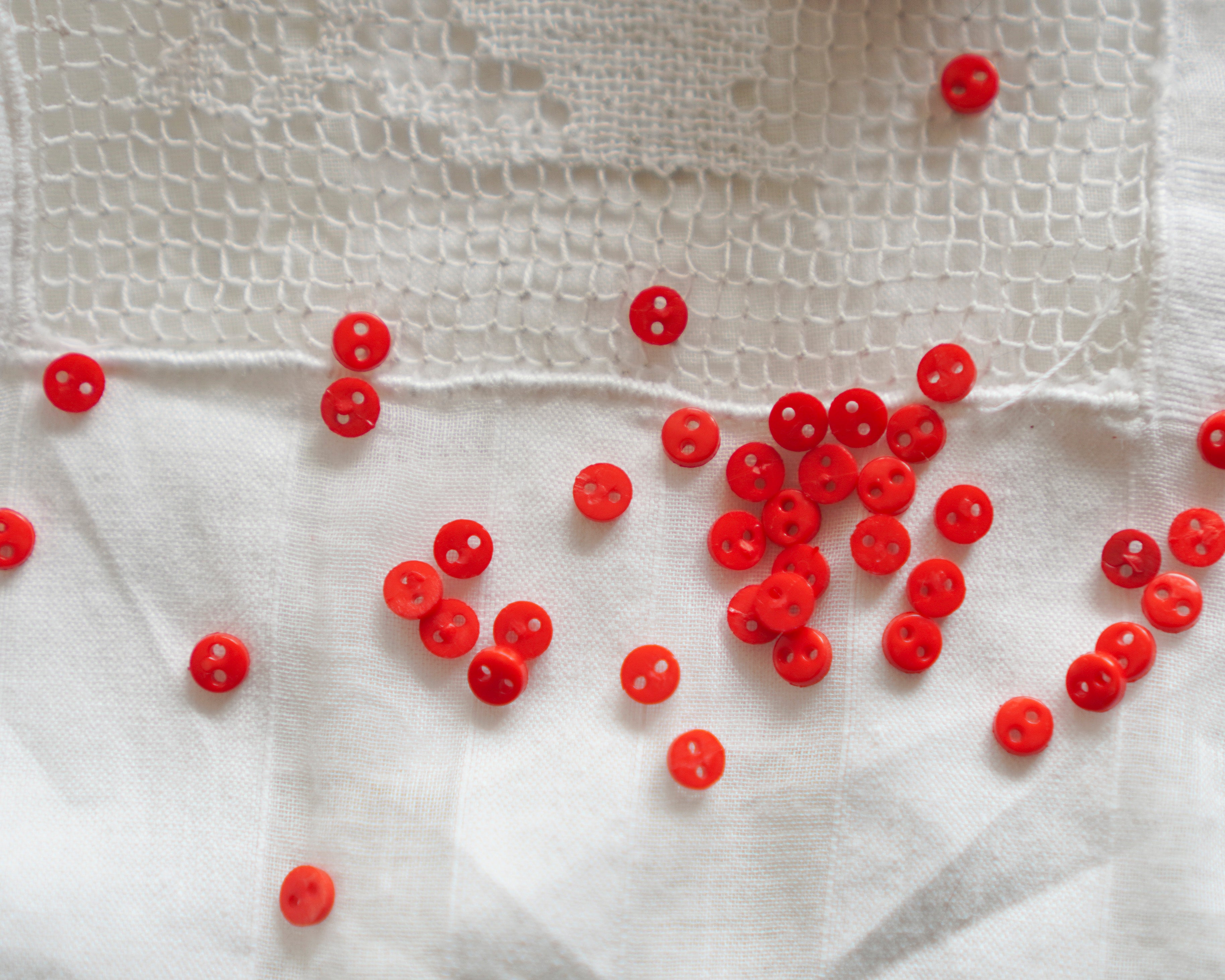 Tiny Doll Buttons - Red Miniature Button Embellishments, 50 Pcs.
