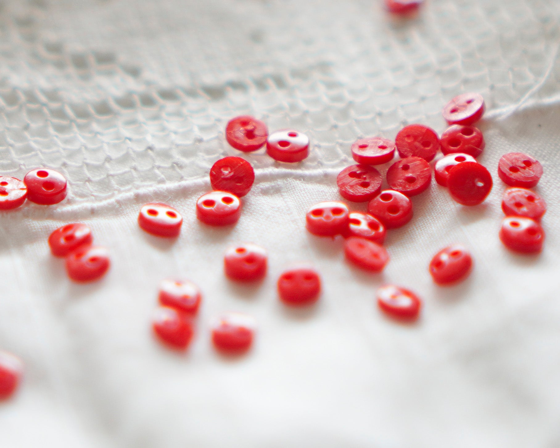 Tiny Doll Buttons - Red Miniature Button Embellishments, 50 Pcs.