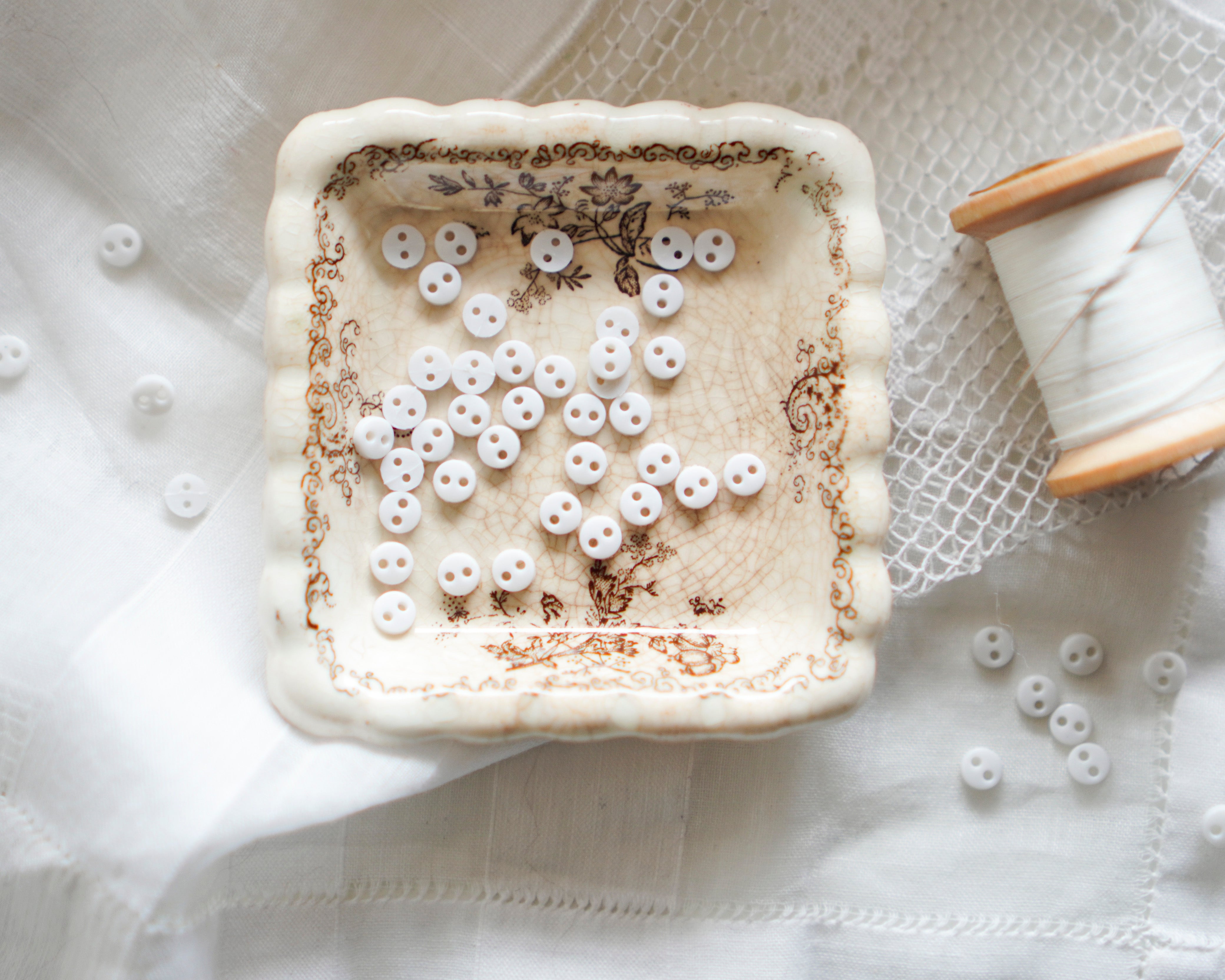 Tiny Doll Buttons - White Miniature Button Embellishments, 50 Pcs.
