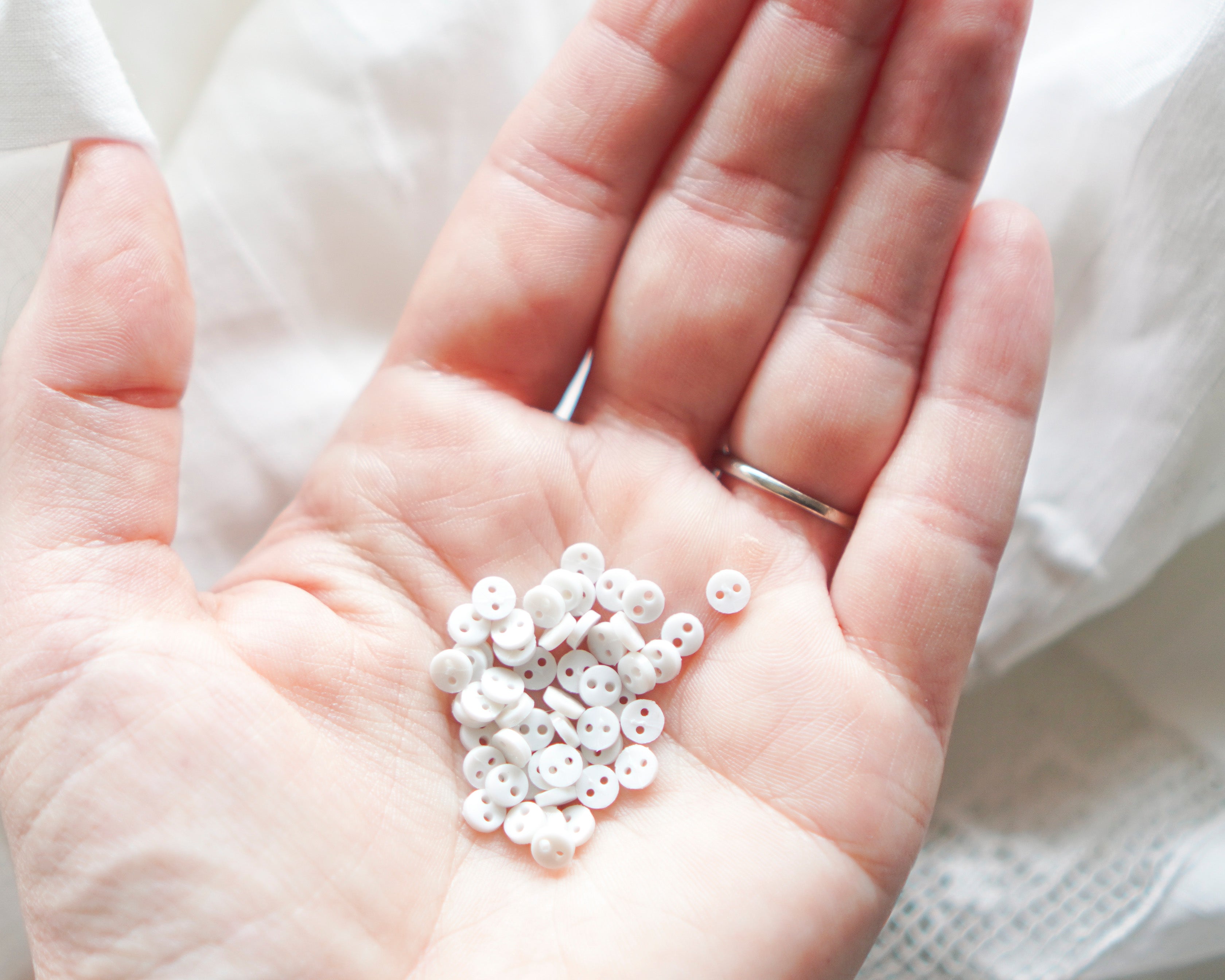 Tiny Doll Buttons - White Miniature Button Embellishments, 50 Pcs.